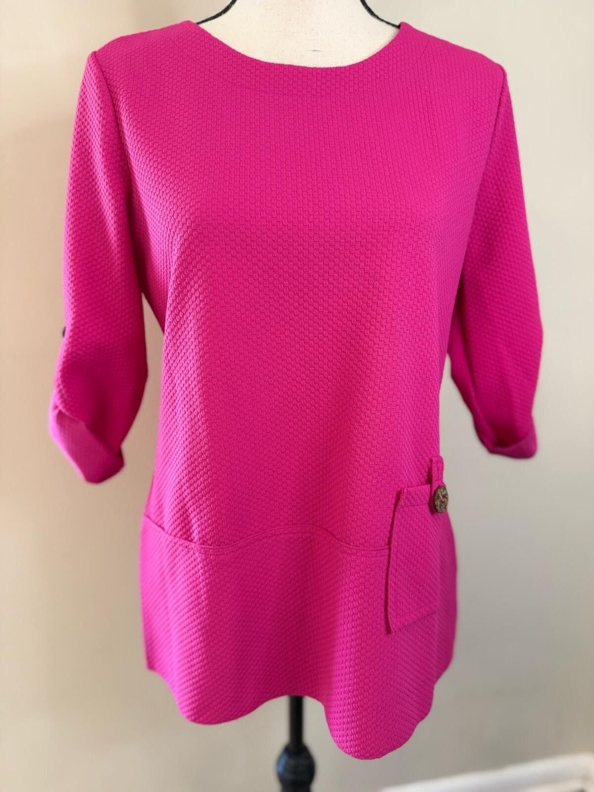 Other Kaktus boho pink tunic top pocket rolled crop sleeves SZ SM Size S / US 4 / IT 40 - 1 Thumbnail