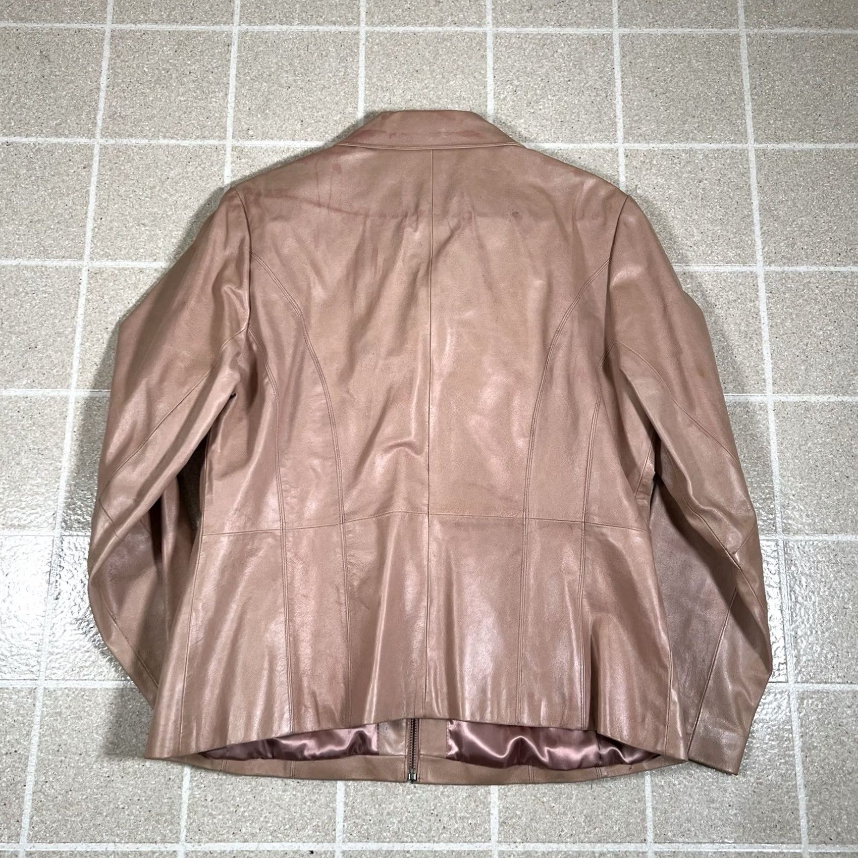 Wilson VINTAGE Wilson Maxima Jacket Womens XL Pink Beige Biker Full Zip Leather 90s Size XL / US 12-14 / IT 48-50 - 3 Thumbnail