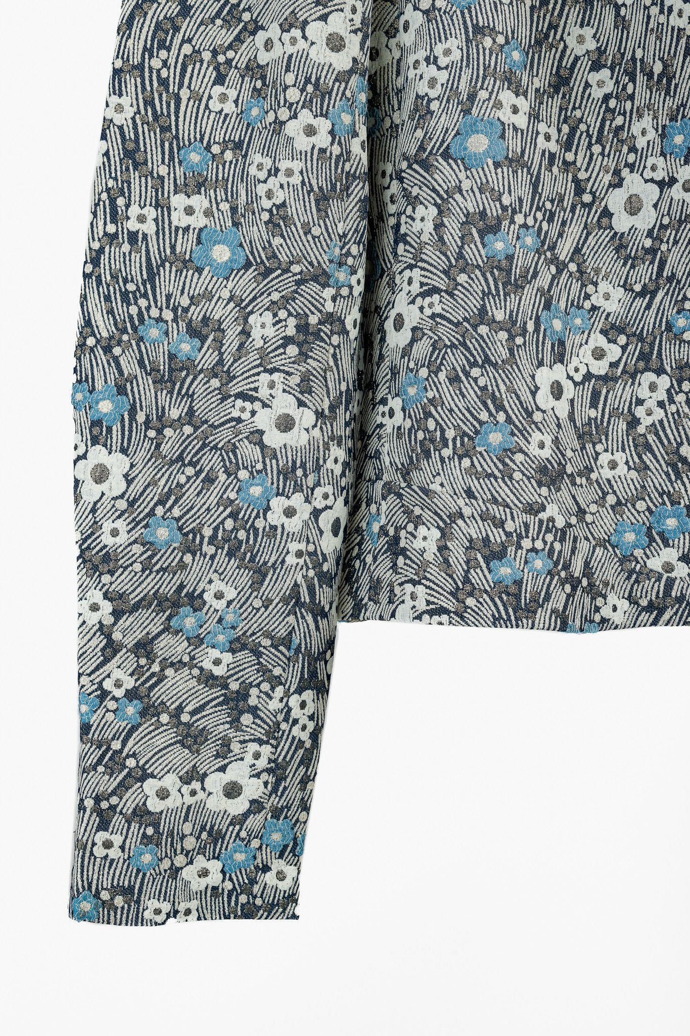 Chloe Chloe Blue and Gold Floral Brocade Boxy Cropped Jacket Size M / US 6-8 / IT 42-44 - 6 Thumbnail