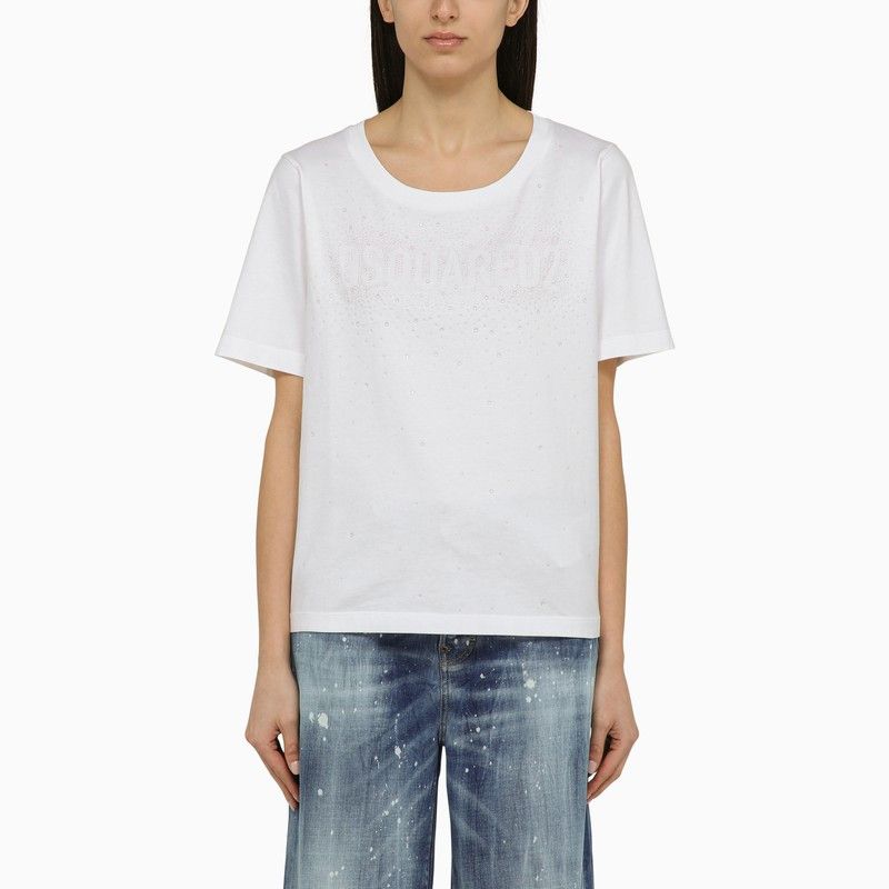 image of Dsquared2 White Cotton Crew-Neck T-Shirt With Logo, Women's (Size Medium)