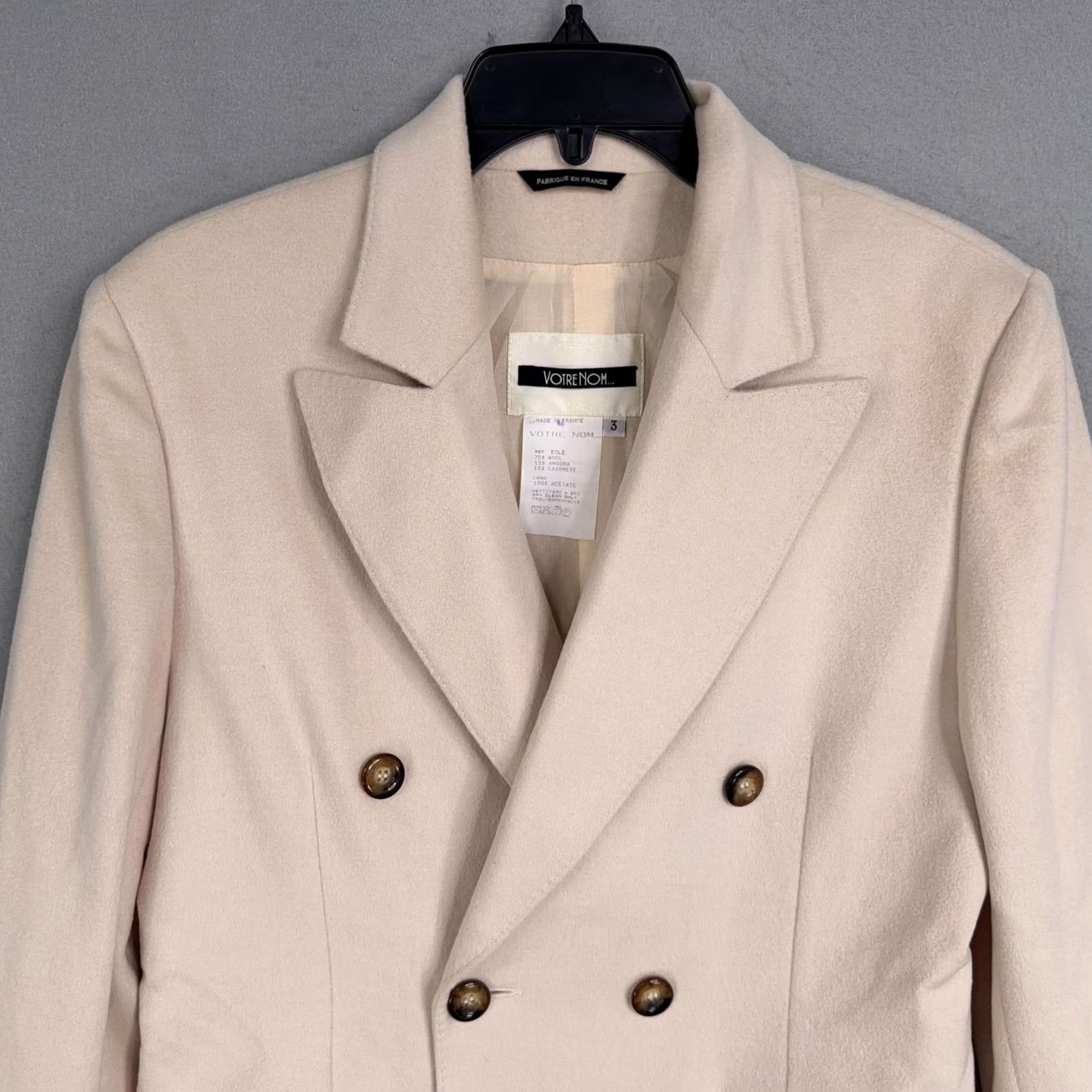 Doublet Depuis Votre Nom Blazer Womens 3 Beige Wool Angora Cashmere Double Breasted Jacket Blue? Size XS / US 0-2 / IT 36-38 - 2 Thumbnail