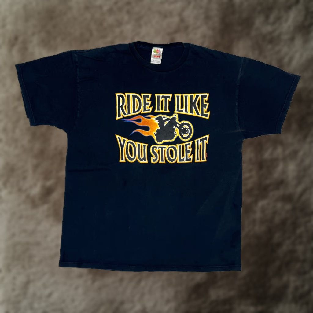 Vintage VINTAGE Biker T-Shirt Ride it Like You Stole It XL Men Black 90s Motorcycle Shirt Womens/Mens Size US XL / EU 56 / 4 - 1 Thumbnail