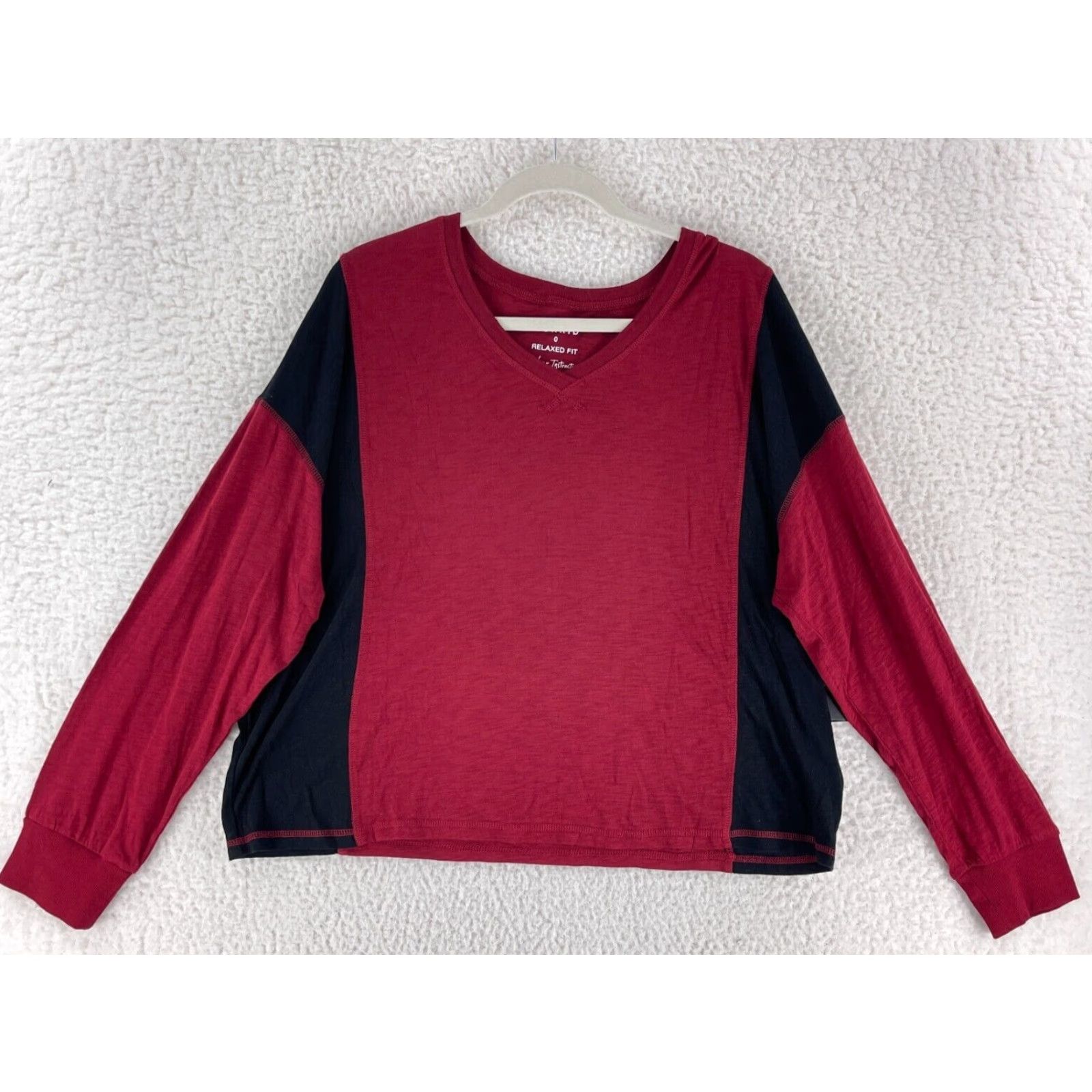 Torrid Torrid T-Shirt Slub V-Neck Long Sleeve Dolman Tee Womens Large Red Black Cotton Modal Size L / US 10 / IT 46 - 2 Thumbnail