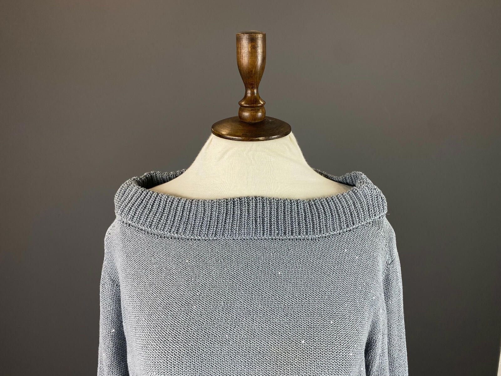 Designer Ladies Fabiana Filippi Blue Linen Knited Sweater Size 46/L Size M / US 6-8 / IT 42-44 - 2 Thumbnail