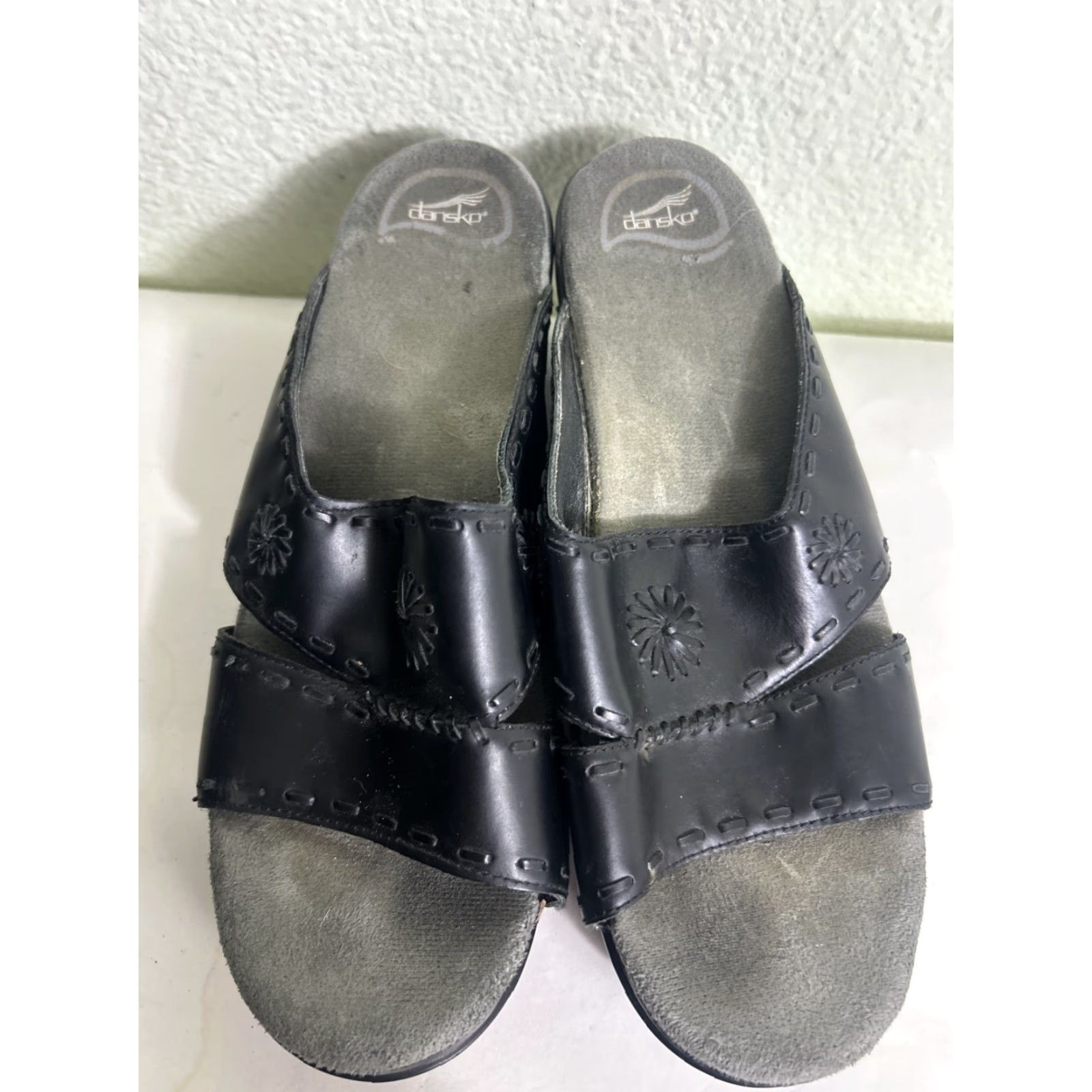 Dansko Dansko Open Toe Wedge Sandal Slip-On Black Leather Women US 10 40"} Size US 10 / IT 40 - 7 Thumbnail