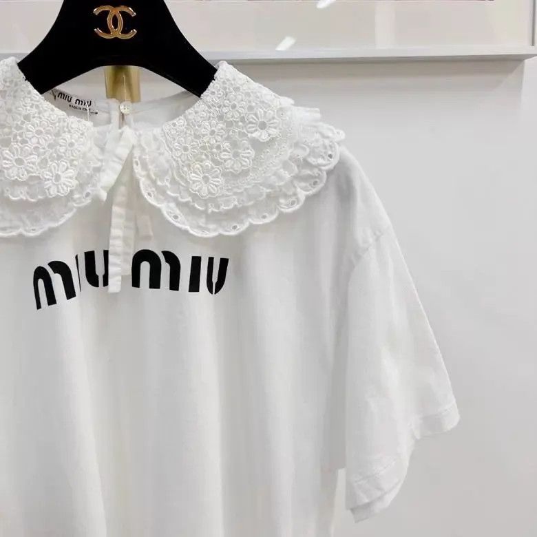 Miu Miu MIU MIU White Doll Collar Logo Short Sleeve Tee XS Size XS / US 0-2 / IT 36-38 - 4 Thumbnail
