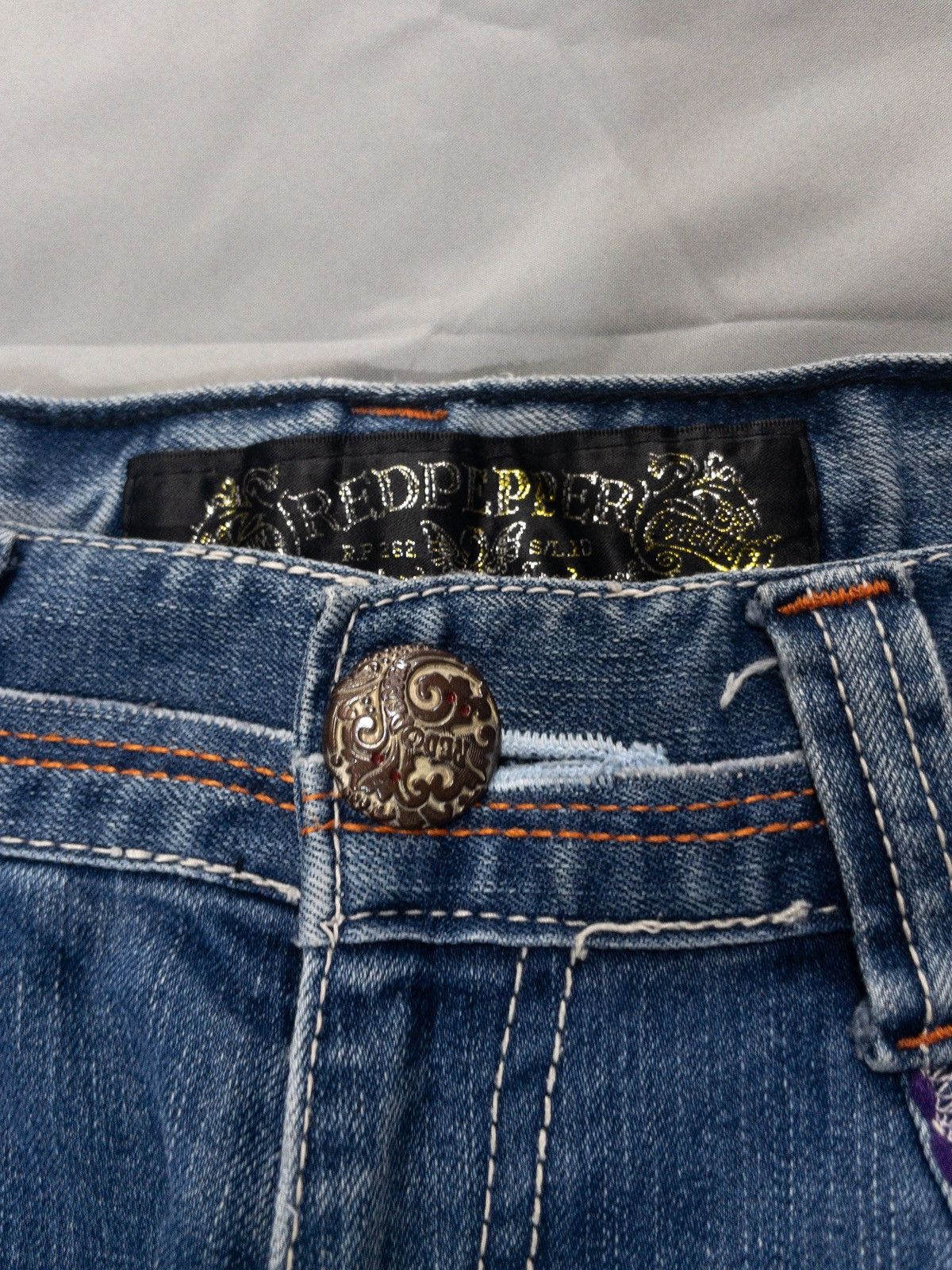 Hysteric Glamour Y2K Red Pepper Flare Jeans Floral Butterfly Embroidery Size 32" / US 10 / IT 46 - 7 Thumbnail