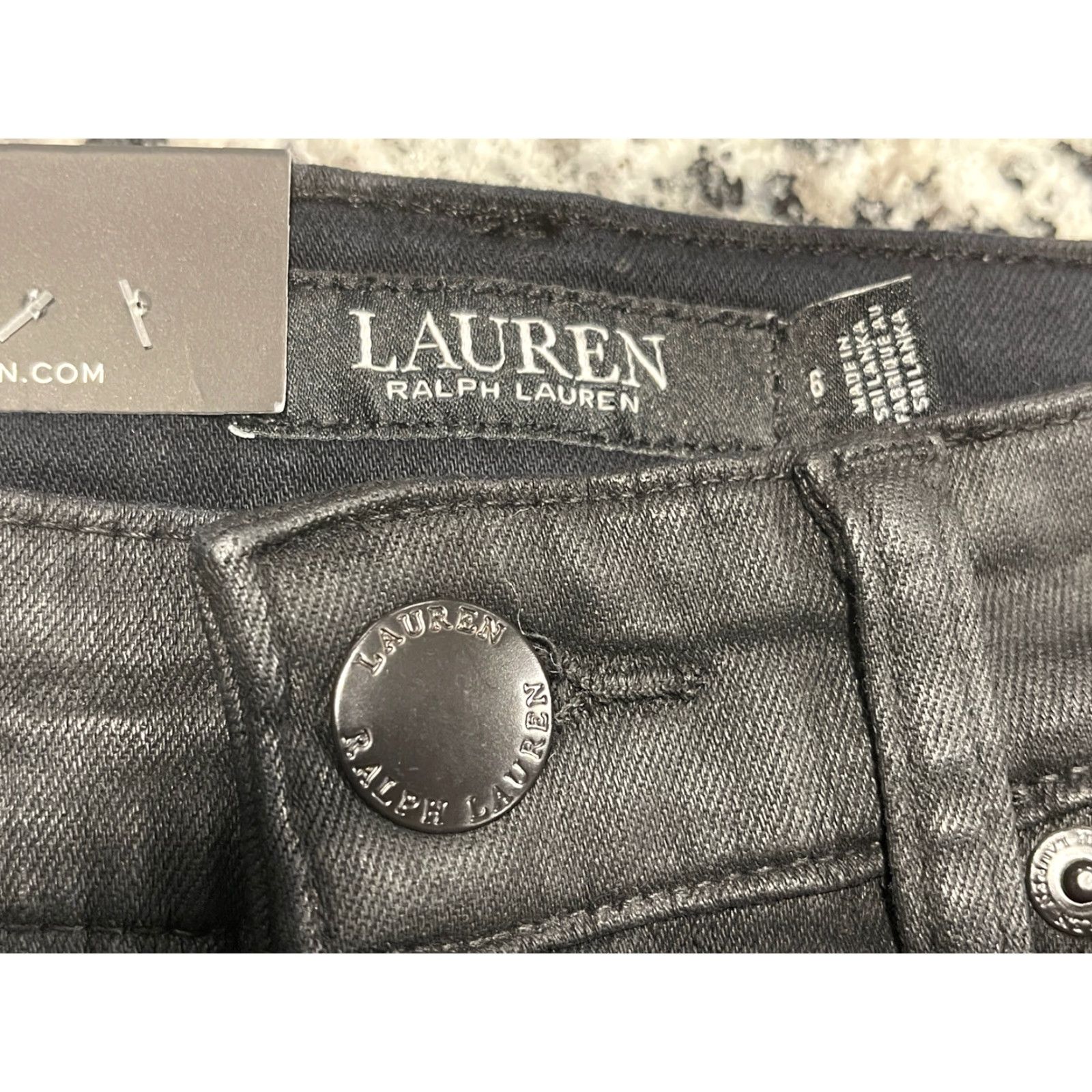 Ralph Lauren Denim Jeans Coated High Rise Ankle Straight Women Size 6 Black Dark Logo 90s