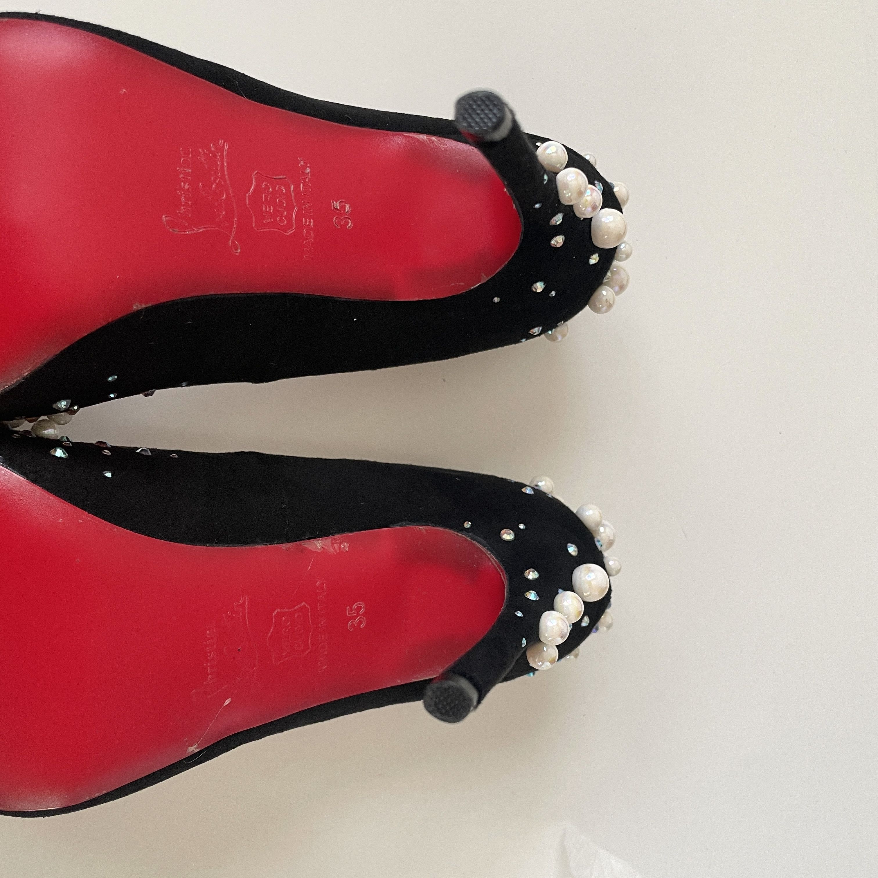 Christian Louboutin RARE 👠 Christian Louboutin Black Suede Embellished Pump Size US 5 / IT 35 - 12 Thumbnail