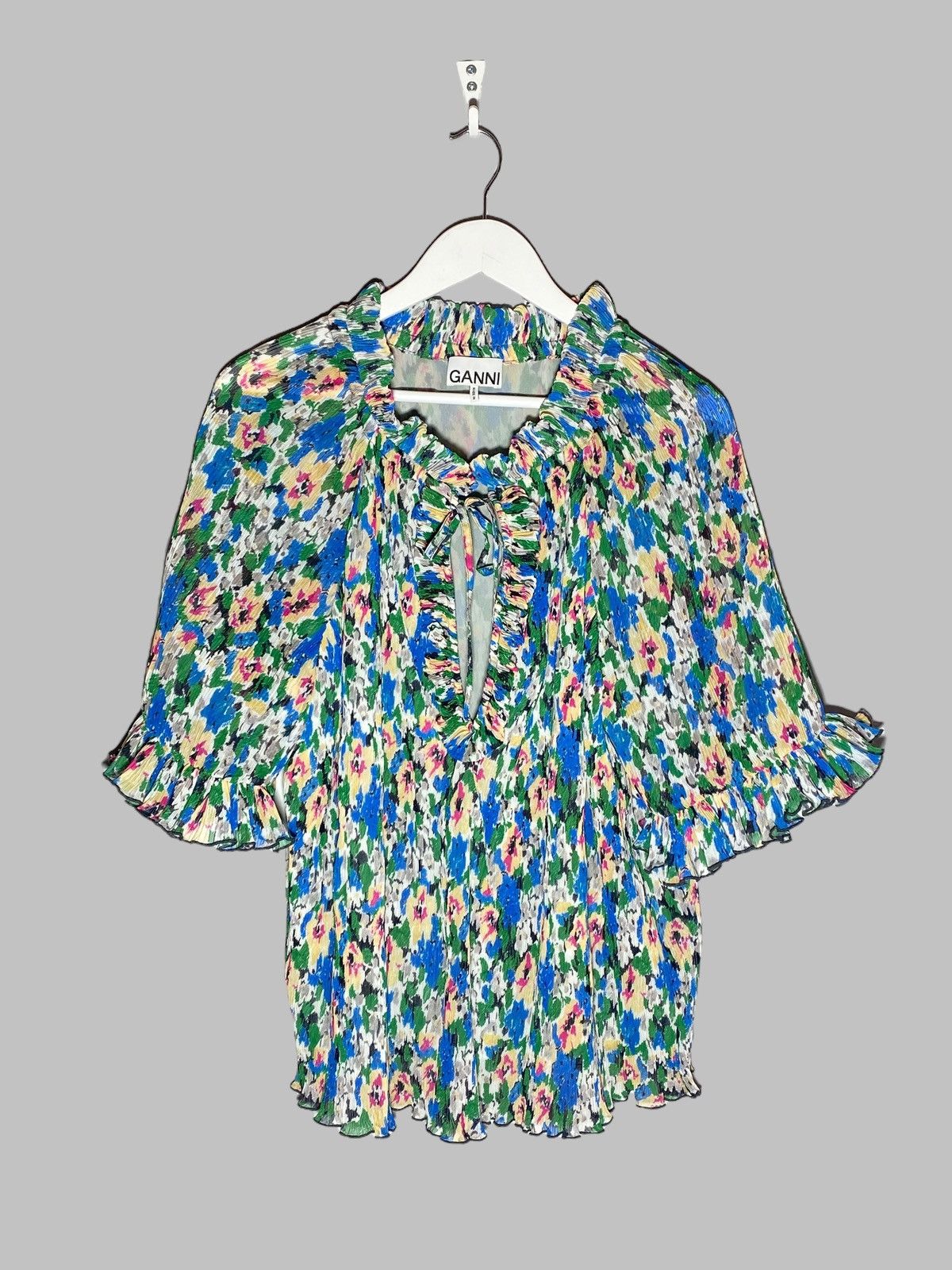 Ganni 🔥 GANNI FLORAL BLOUSE RIBBED BREATHABLE Y2K PARIS AESTHETIC Size XS / US 0-2 / IT 36-38 - 1 Thumbnail
