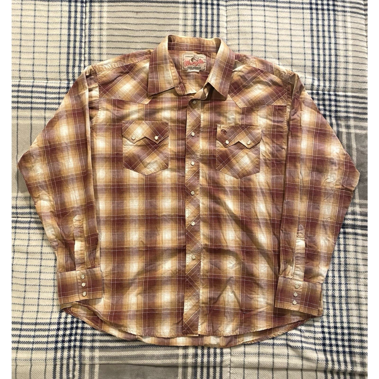 Wrangler VINTAGE Wrangler Pearl Snap Shirt Long Sleeve Plaid 2XL Brown Cotton Cowboy Western Mens Size US XXL / EU 58 / 5 - 2 Thumbnail