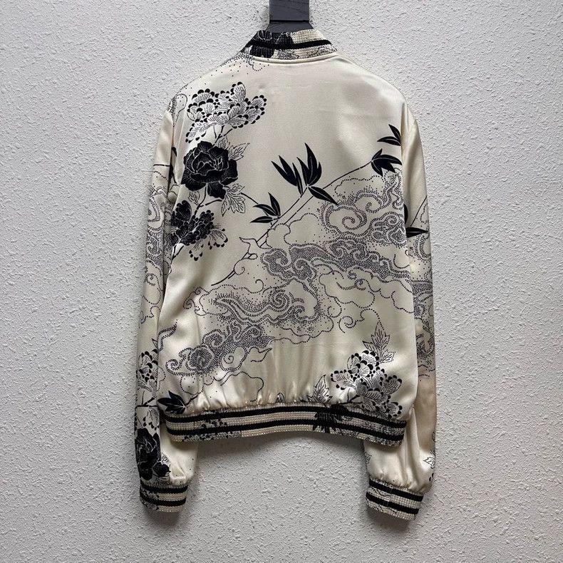 Yves Saint Laurent SAINT LAURENT Chalk-colored auspicious cloud printed silk T Size US M / EU 48-50 / 2 - 2 Thumbnail