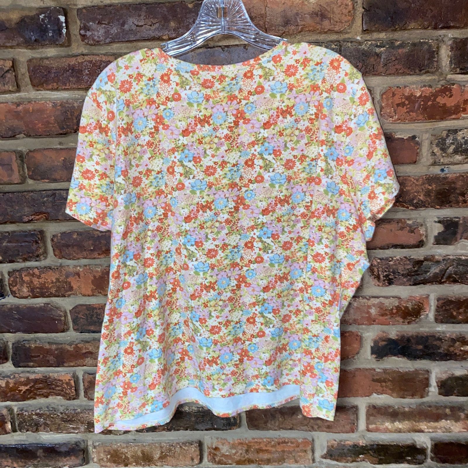 Other Kate Hill Floral Short Sleeve Henley Button Top 2X Size XXL / US 16-18 / IT 52-54 - 5 Thumbnail