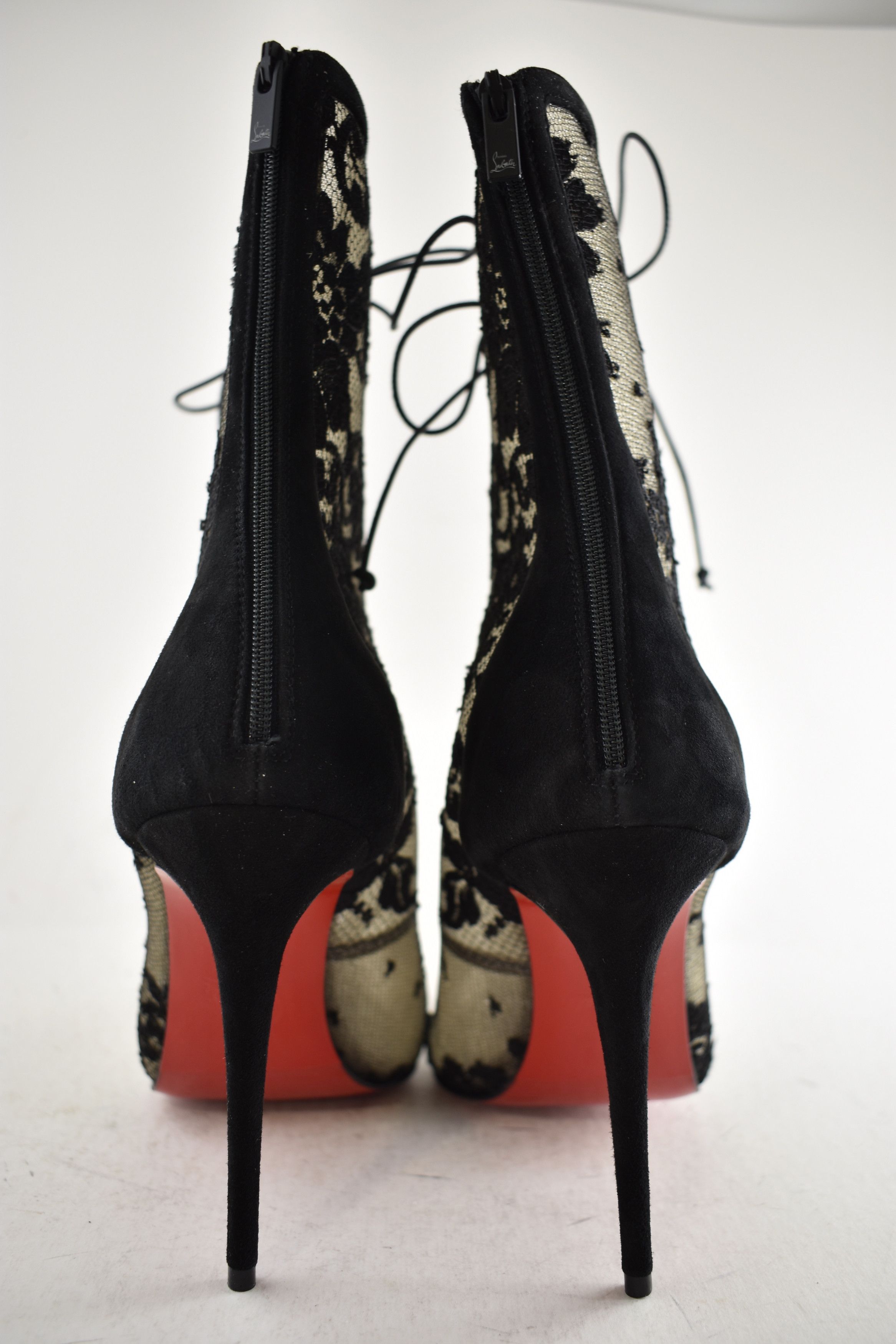 Christian Louboutin KM Lace Booty 100 Black Mesh Lace Up Ankle Heel Bootie 40 Size US 10 / IT 40 - 16 Thumbnail