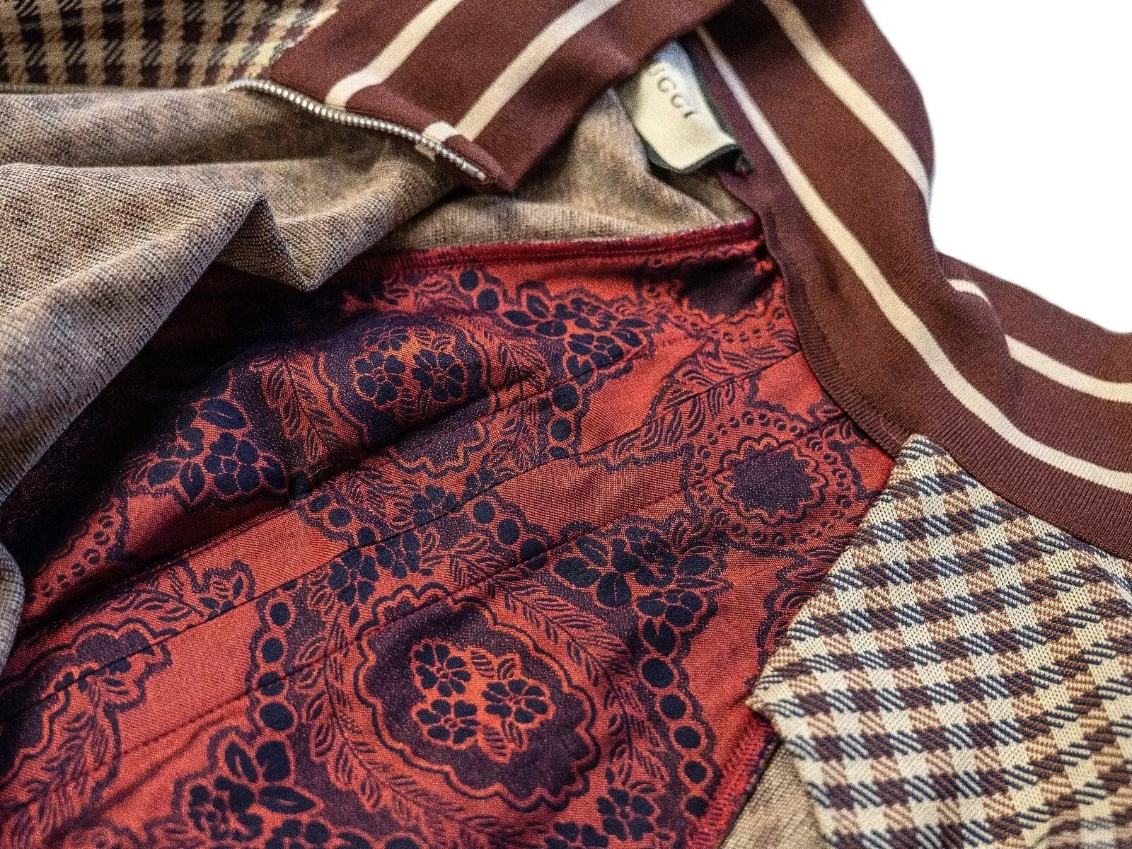 Gucci GUCCI Satin Brown Red Jacquard Track Suite Jacket Bomber Size US S / EU 44-46 / 1 - 10 Thumbnail