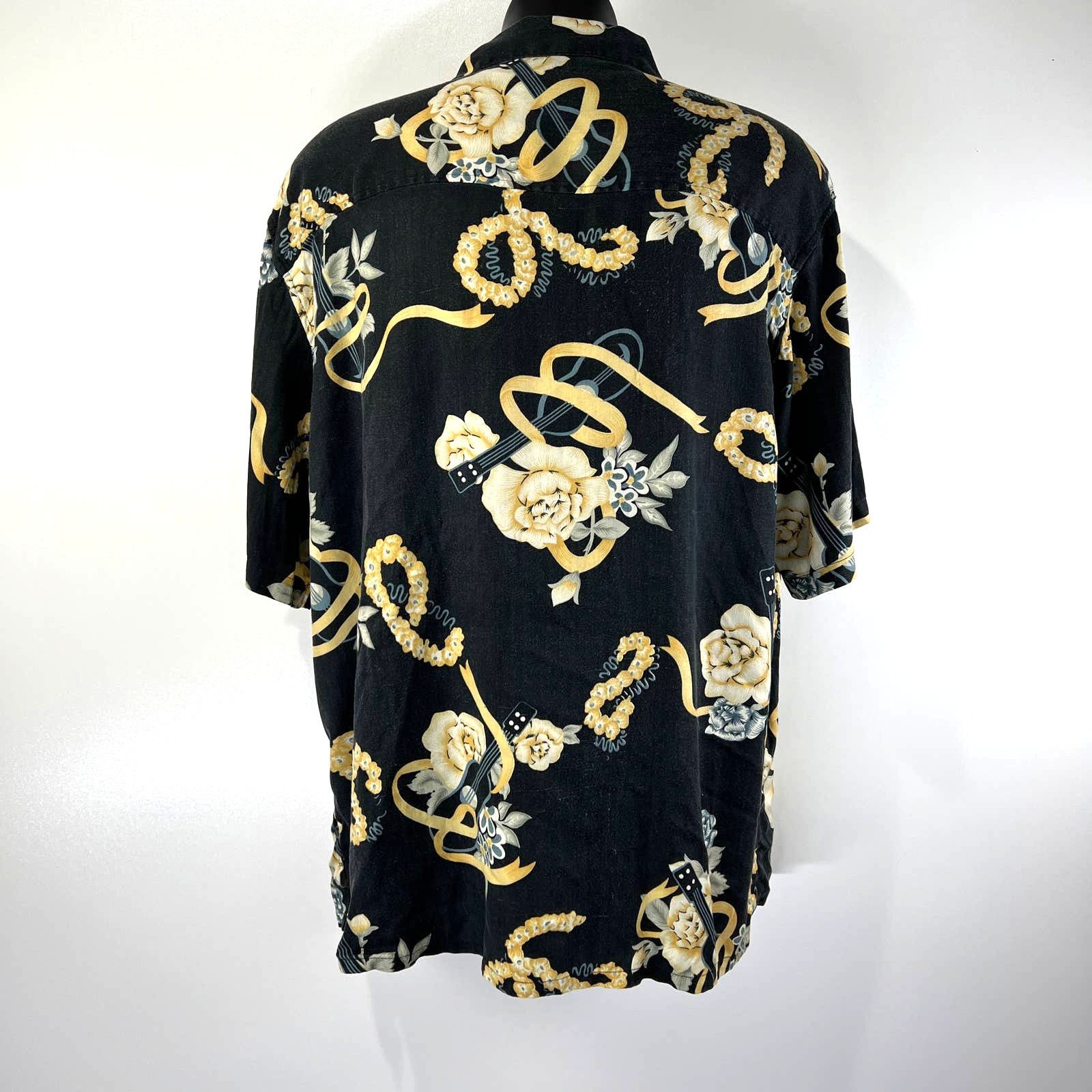 Tommy Bahama Tommy Bahama Silk Hawaiian Shirt Button Down Black Guitars Size US XL / EU 56 / 4 - 6 Thumbnail