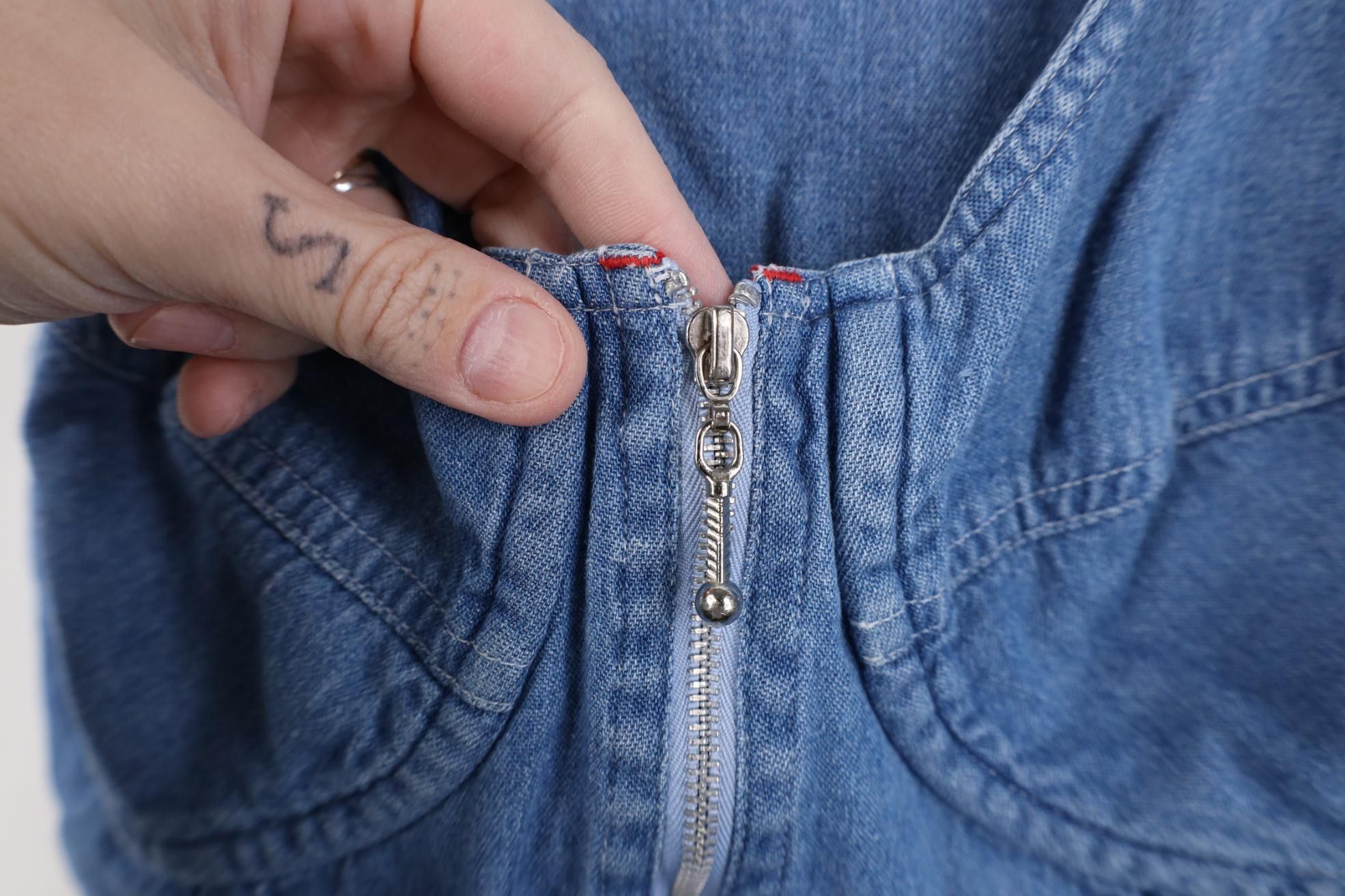 Vintage Vintage 90s Y2K Babydoll Front Zip Denim Jean Bra Shirt Blue Size L / US 10 / IT 46 - 6 Thumbnail