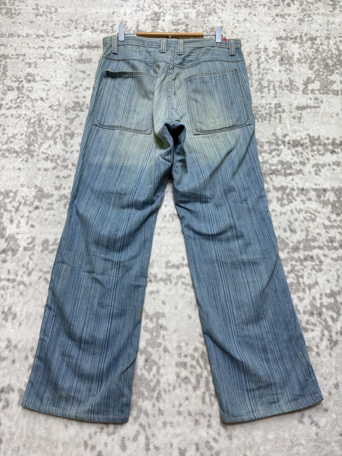 Japanese Brand Vintage BLUE WAYS Striped Distressed Double Knee Denim Pant Size US 32 / EU 48 - 2 Thumbnail