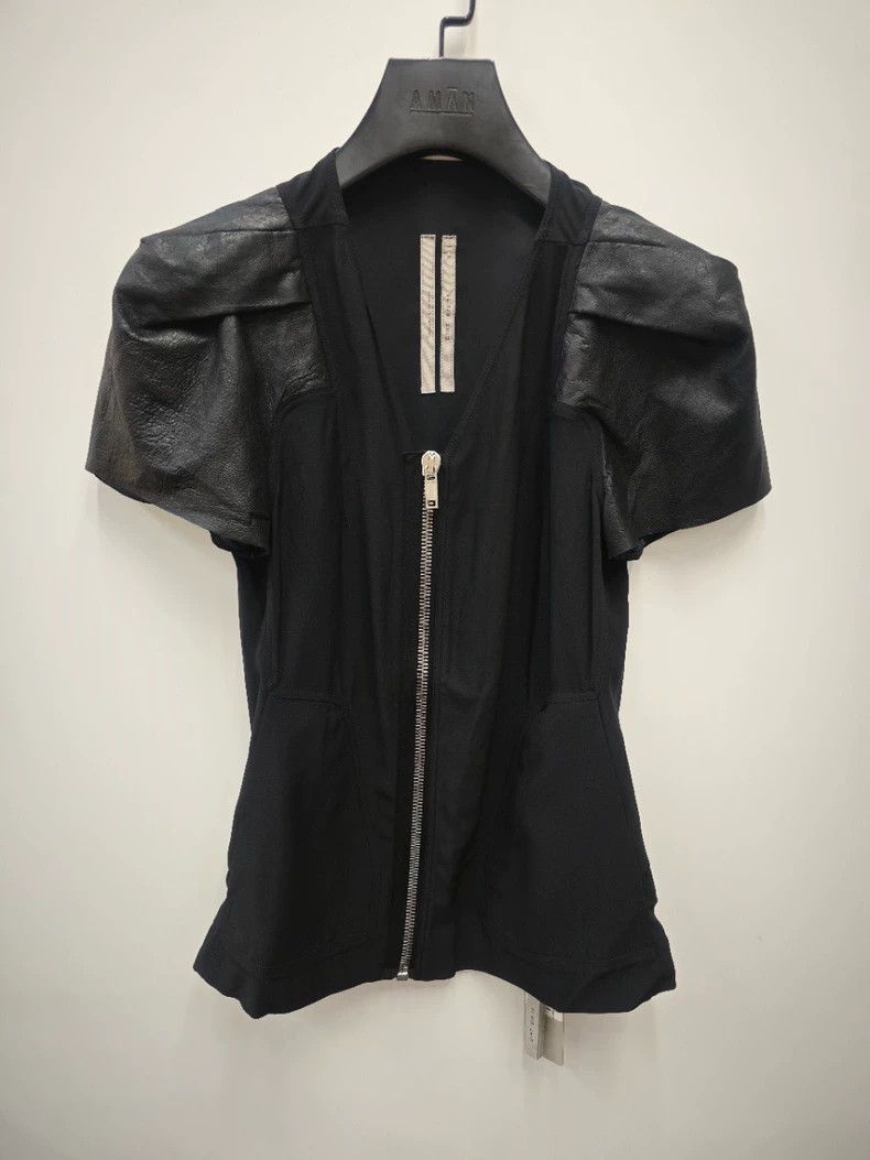 Rick Owens Black Zipped Top with Leather Sleeves Size US M / EU 48-50 / 2 - 1 Thumbnail