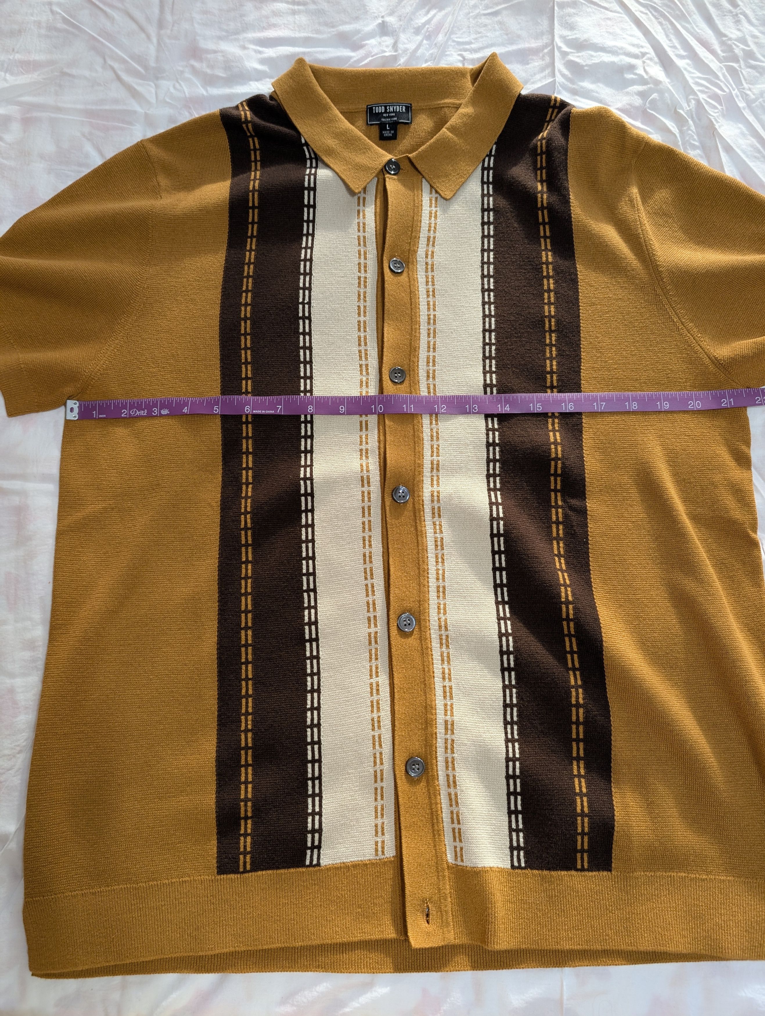 Todd Snyder Vertical Stripe Full-Placket Polo in Old Gold Size US L / EU 52-54 / 3 - 2 Thumbnail