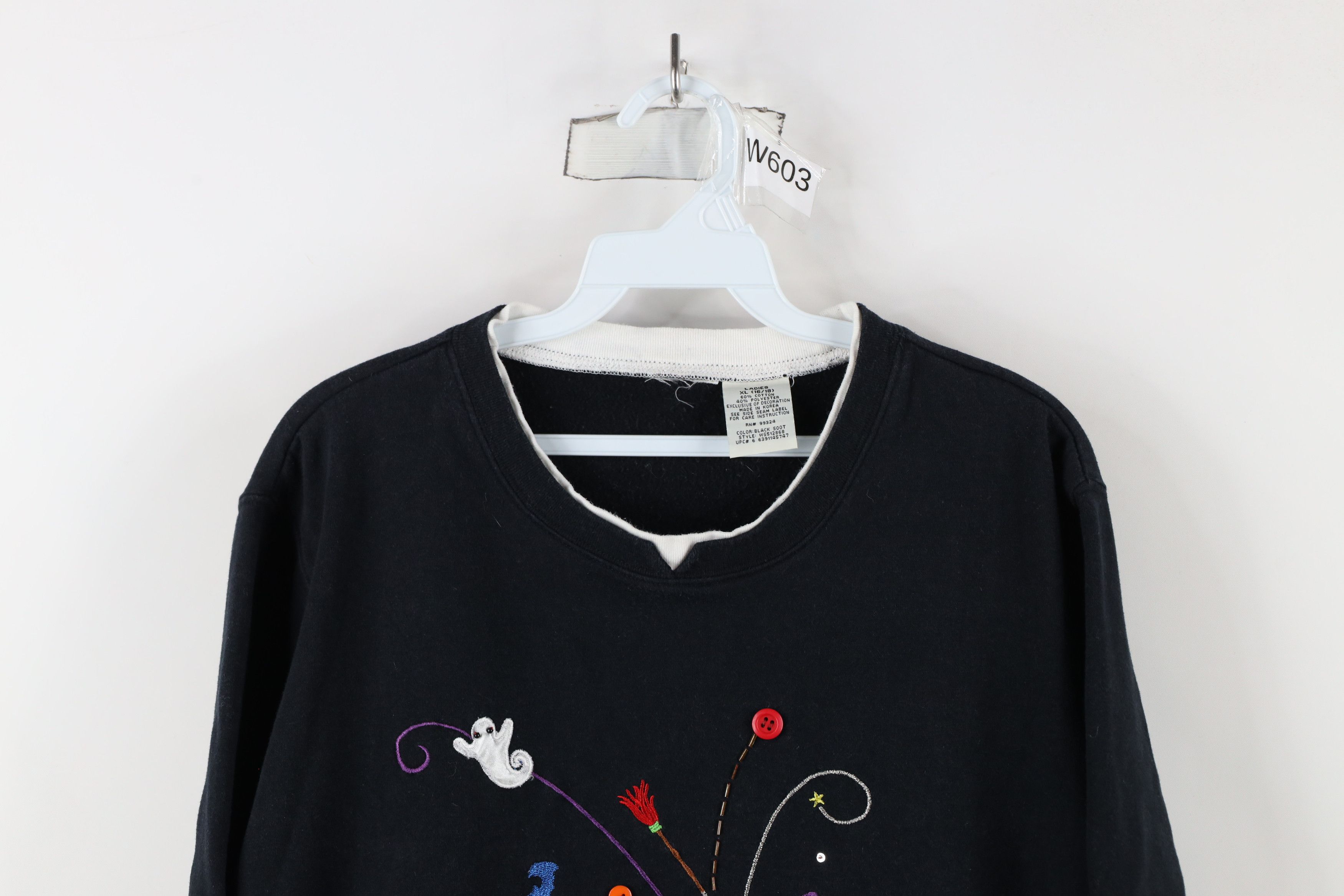 Vintage Vintage 90s Streetwear Halloween Pumpkin Witch Sweatshirt Size XL / US 12-14 / IT 48-50 - 2 Thumbnail