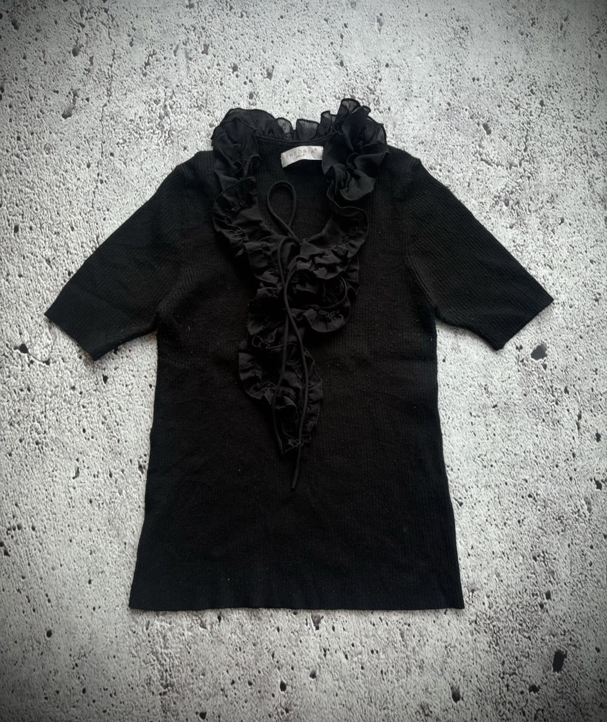 Yohji Yamamoto Theoria black neck laced yohji style tshirt Size L / US 10 / IT 46 - 1 Thumbnail