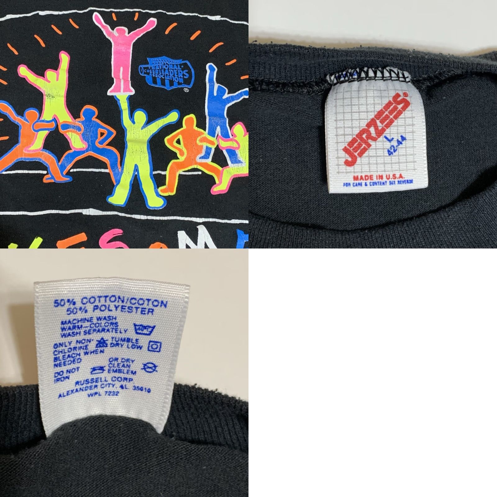 Jerzees VINTAGE National Cheerleaders Association Awesome 90s Black Neon T Shirt L/M Size US L / EU 52-54 / 3 - 8 Thumbnail