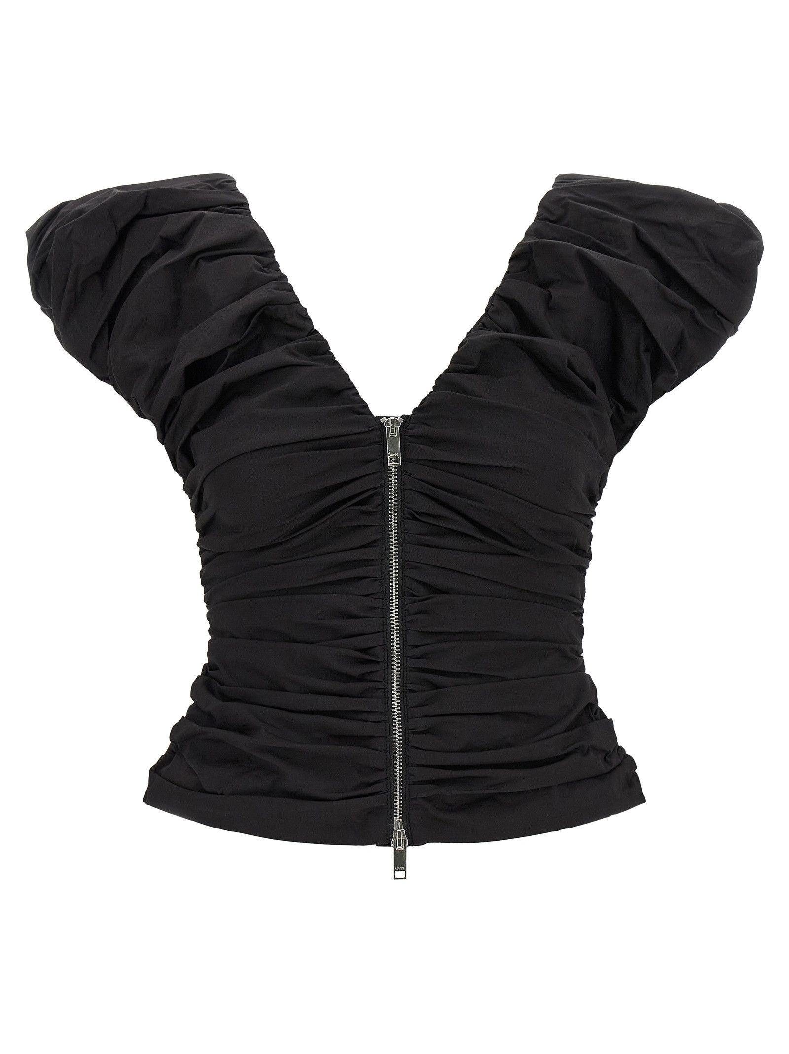 Ganni 'Black Ruched' Top Size XS / US 0-2 / IT 36-38 - 1 Thumbnail