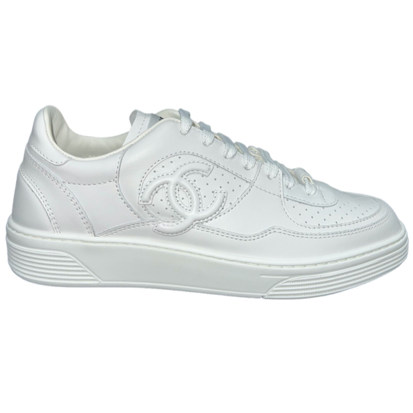 23A Calfskin CC Logo Tie Flat Runner Trainer Sneaker 38.5