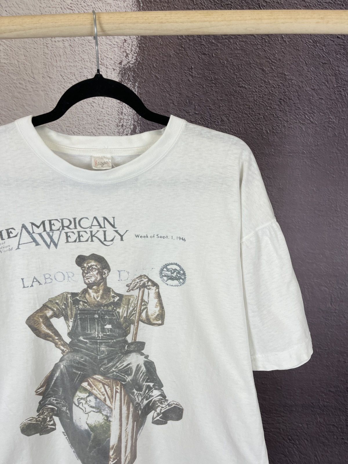 Vintage Vintage 90s The American Weekly Labor Day blue eagle art tee Size US L / EU 52-54 / 3 - 5 Thumbnail