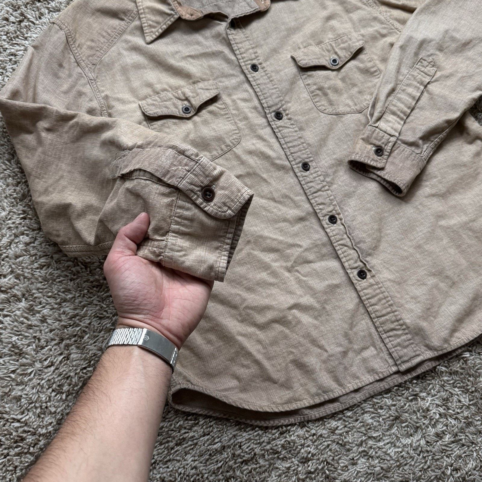 Frye FRYE Western Corduroy Light Brown Button Down Shirt LS Size US L / EU 52-54 / 3 - 4 Thumbnail
