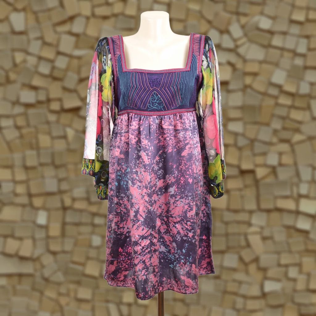 Custo Barcelona Custo Barcelona Full-Print Silk Blend Designer Dress Size 3 Multicolor A-Line Women Knee Length Size XS / US 0-2 / IT 36-38 - 1 Thumbnail
