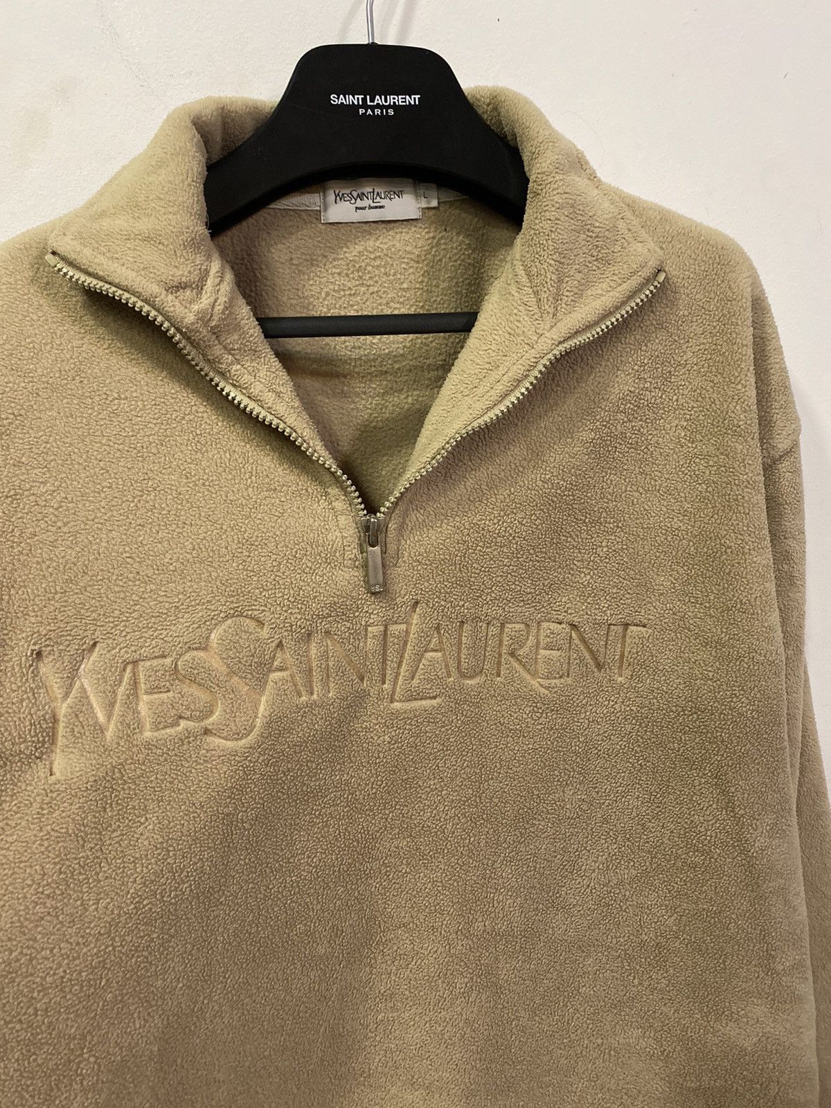 Yves Saint Laurent Fleece YSL Sweatshirt 1/4 Quarter Zip Big Logo Sweater Size US L / EU 52-54 / 3 - 8 Thumbnail