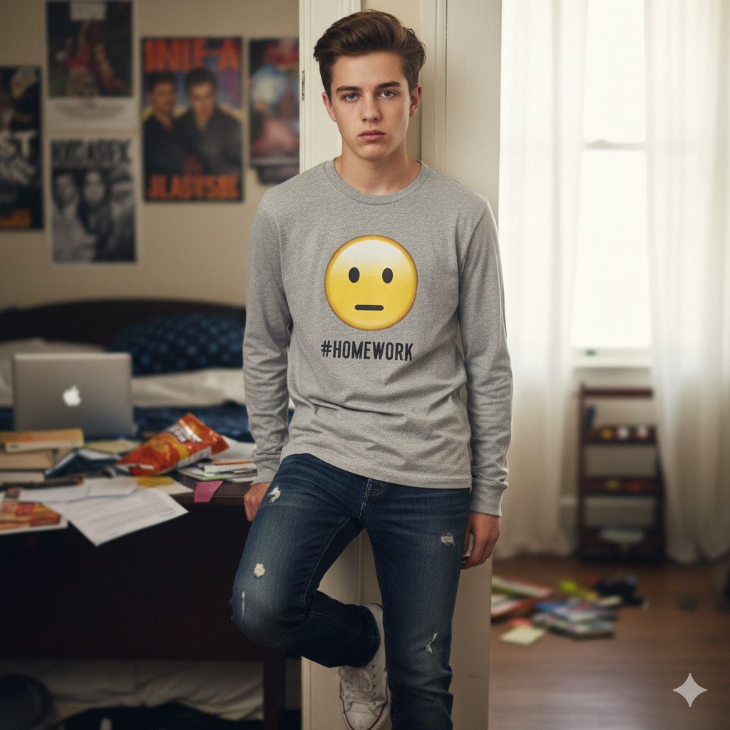 Other #Homework Youth XL/Women S Emoji Long Sleeve T-Shirt Kids Size US S / EU 44-46 / 1 - 4 Thumbnail