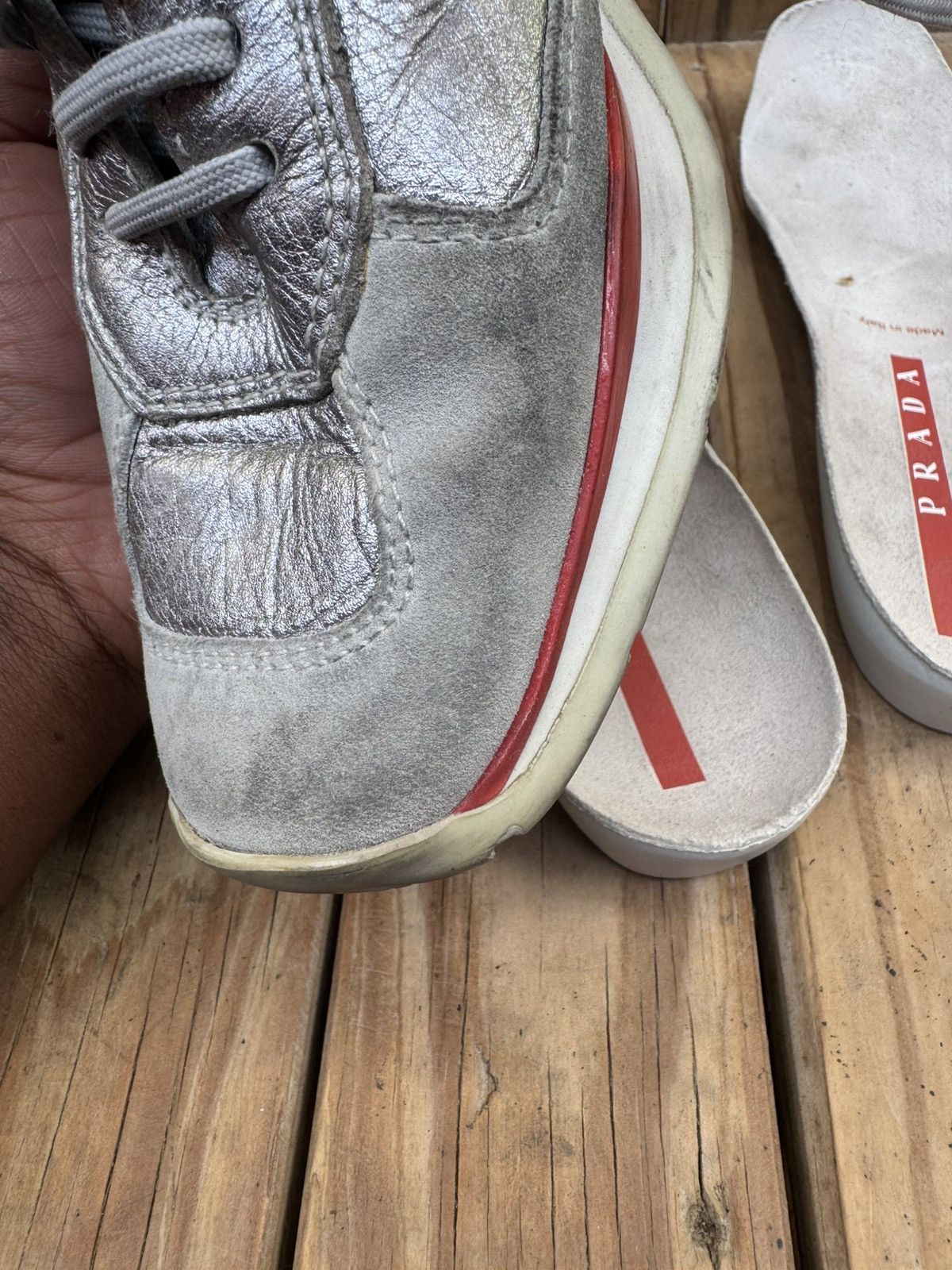 Prada Prada Women’s silver leather sneakers EUR 37 USA 7 Uk 4 Size US 7 / IT 37 - 12 Thumbnail