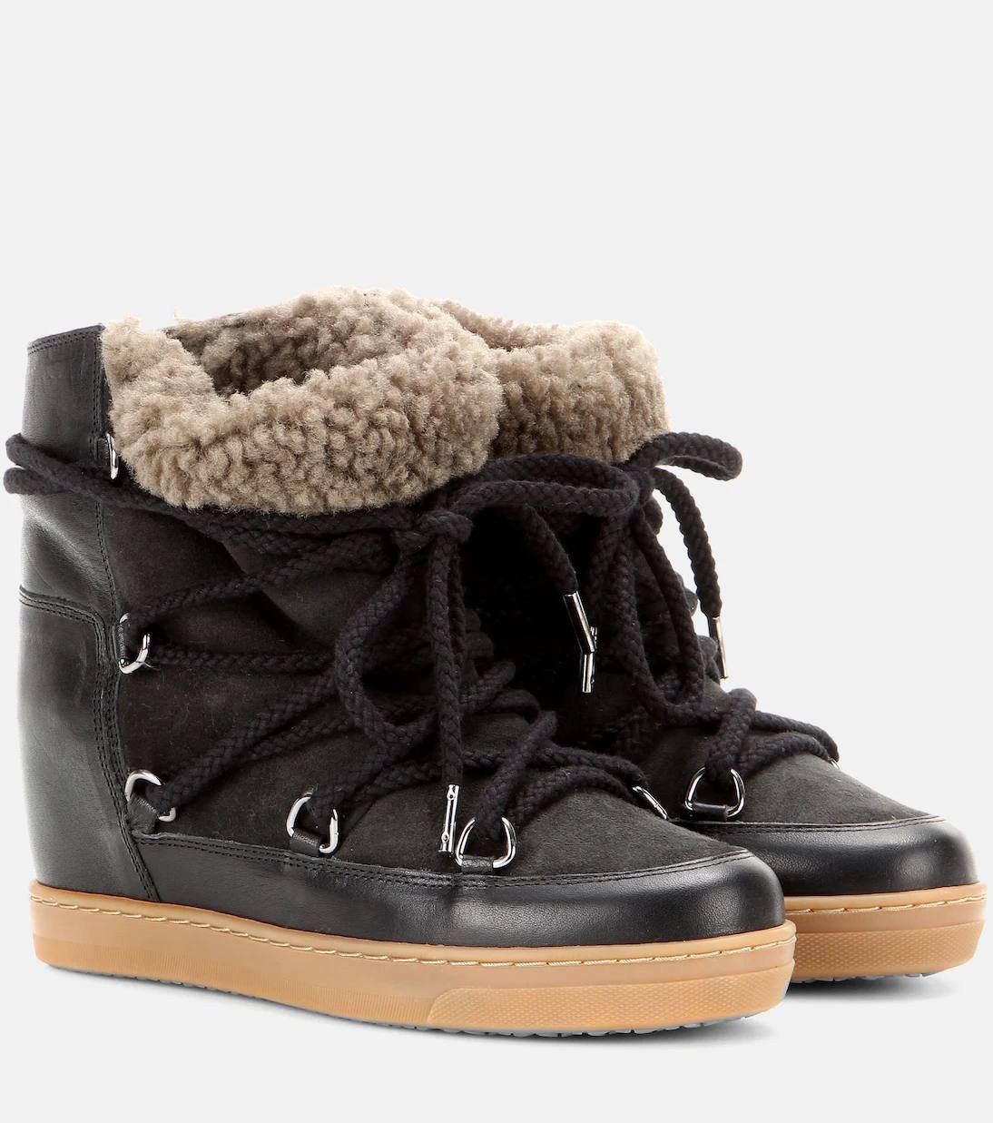 Isabel Marant Isabel Marant Nowles shearling-trimmed leather ankle boots Size US 7 / IT 37 - 1 Thumbnail