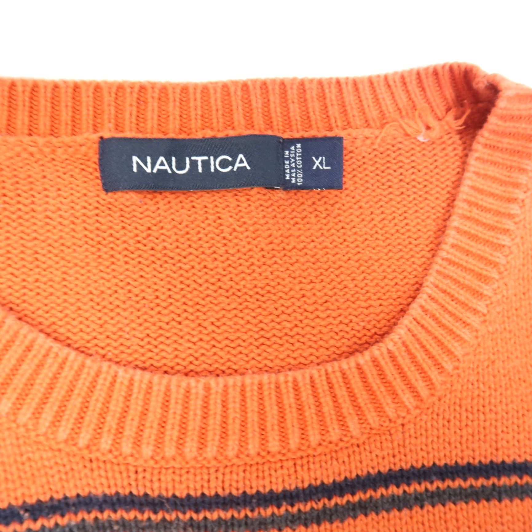 Nautica VINTAGE Nautica Sweater Shirt Pullover Crew Neck 90s Orange Navy Stripe Mens XL Cotton Knit Long Sleeve Size US XL / EU 56 / 4 - 3 Thumbnail