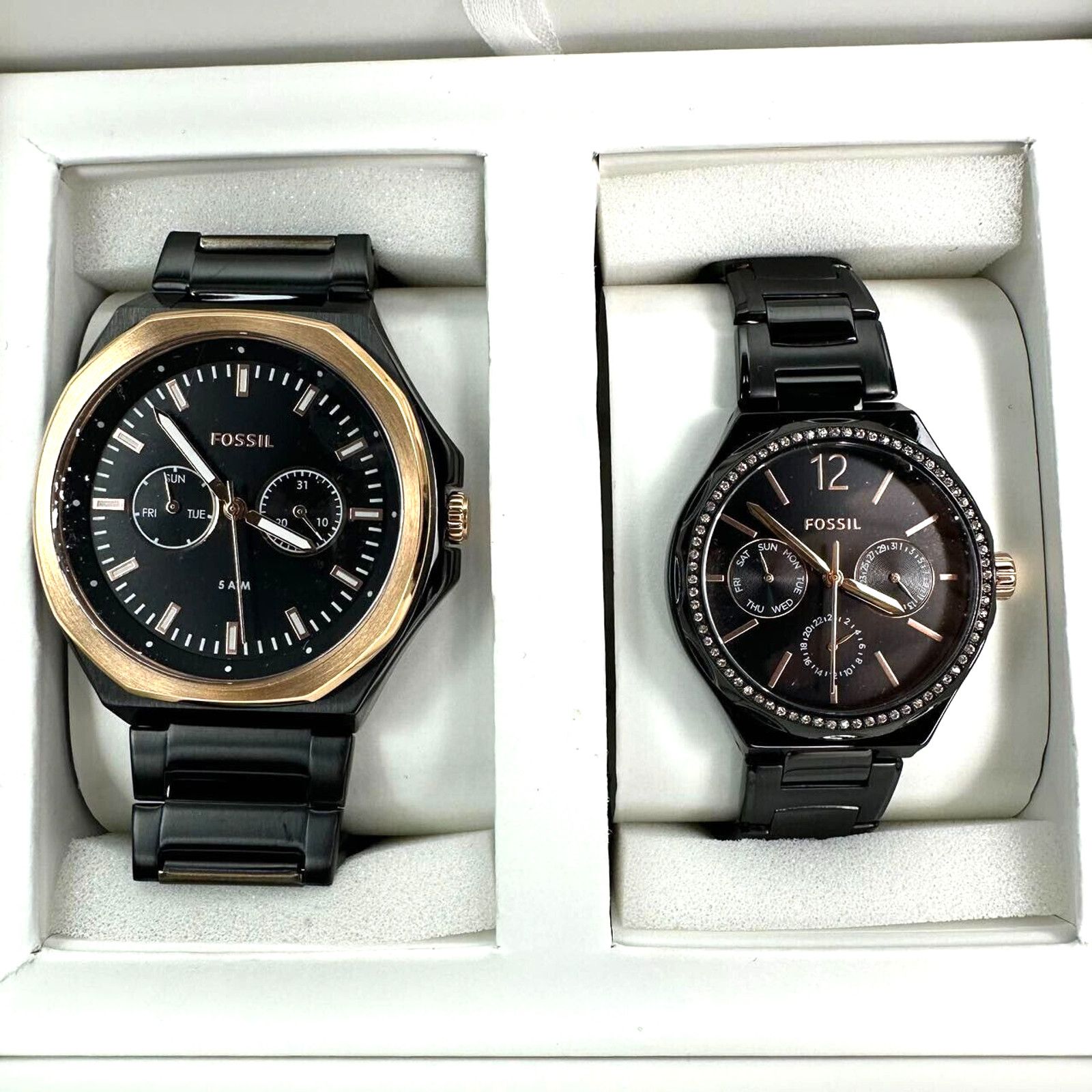 Fossil Fossil His Her Multifunction Black Rose gold Day Date Watch Size ONE SIZE - 3 Thumbnail