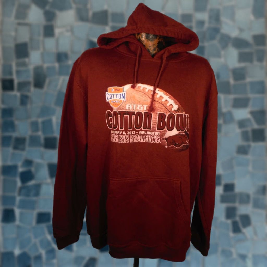 Vintage VINTAGE ARKANSAS RAZORBACK 2012 COTTON BOWL Mens XL Football Graphic Hoodie Jacket STORM FLEECE Burgundy Red Cotton Jacket Size US XL / EU 56 / 4 - 1 Thumbnail