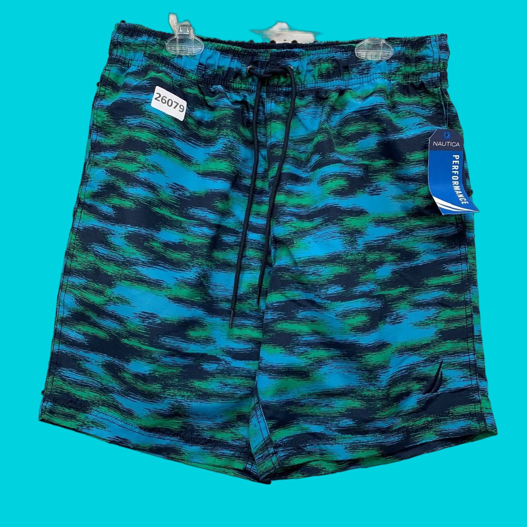 Nautica NEW Nautica Striped Performance Swim Trunks Shorts Green Blue Mens Small 28x8 NWT Size US 29 - 1 Thumbnail