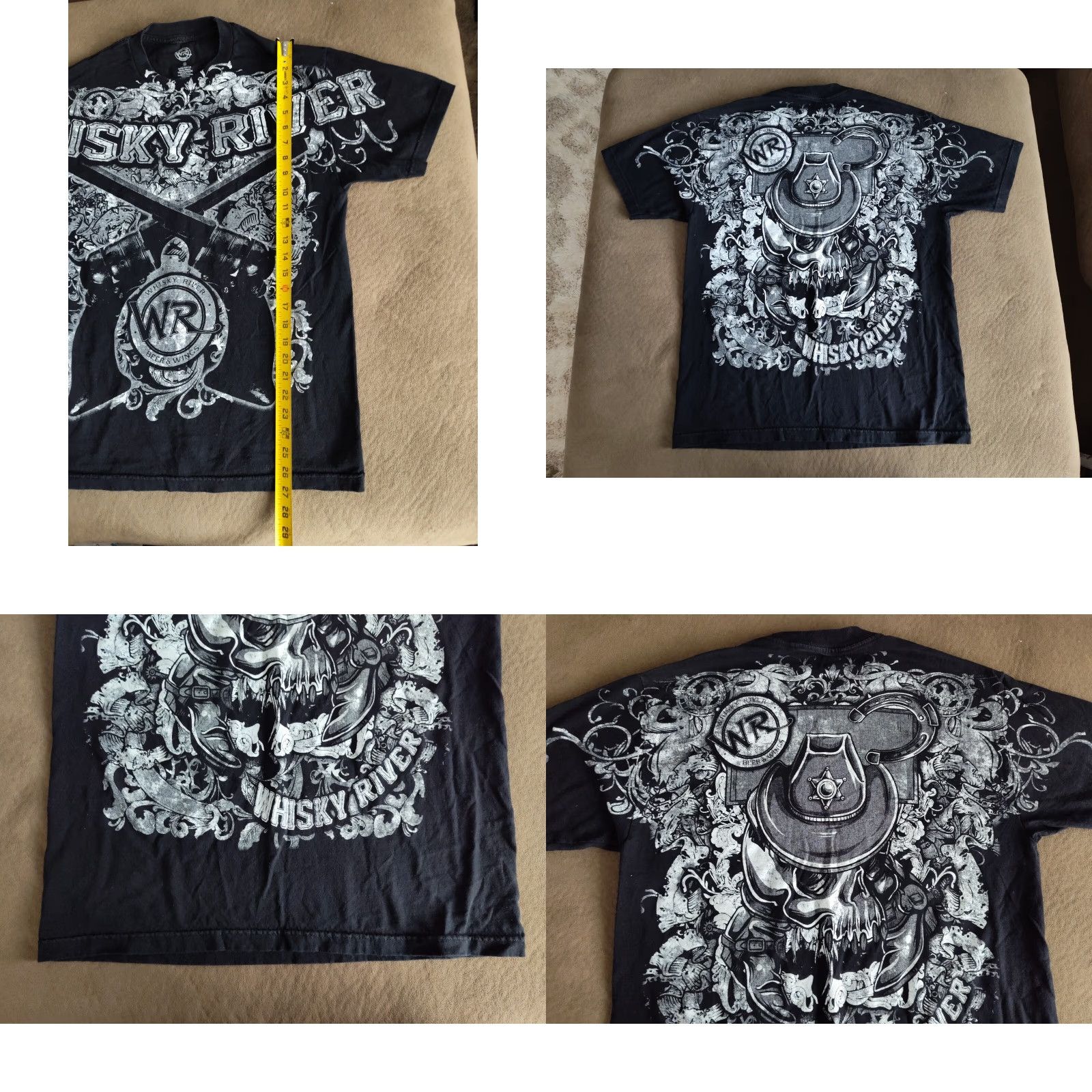 Doublet VINTAGE Whiskey River Beer Motorcycle Biker T-Shirt Adult Large Black Skull Guns Mens Size US L / EU 52-54 / 3 - 8 Thumbnail