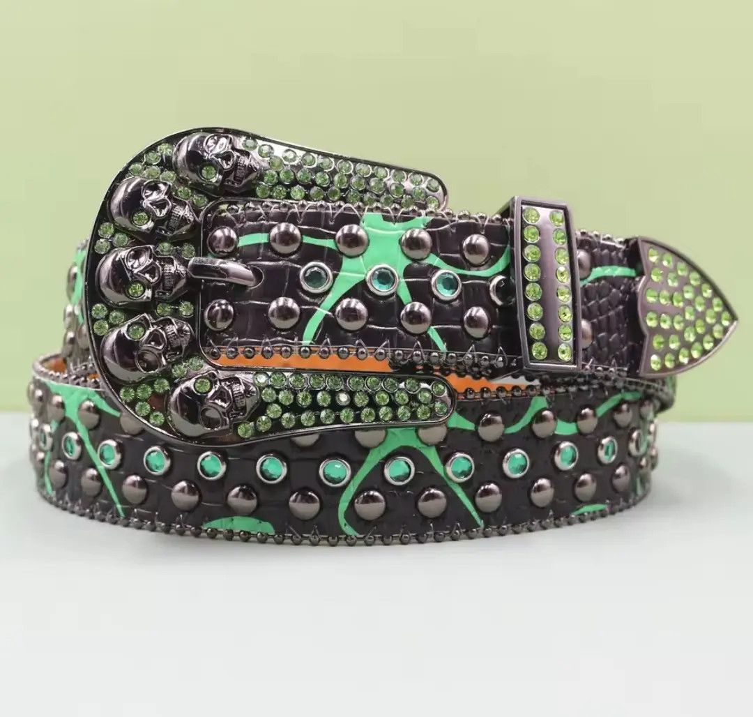 Vintage Skull Rhinestone Studded Bling Y2K Belt 115cm Size 38 - 1 Thumbnail