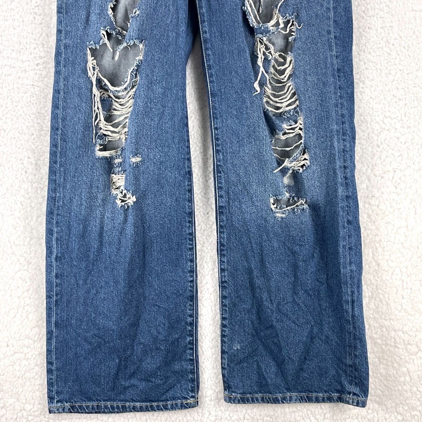 Vintage VINTAGE Anthropologie Pilcro Joey High Rise Straight Jeans Womens 31 Destroyed Denim Size 24" / US 00 / IT 34 - 3 Thumbnail
