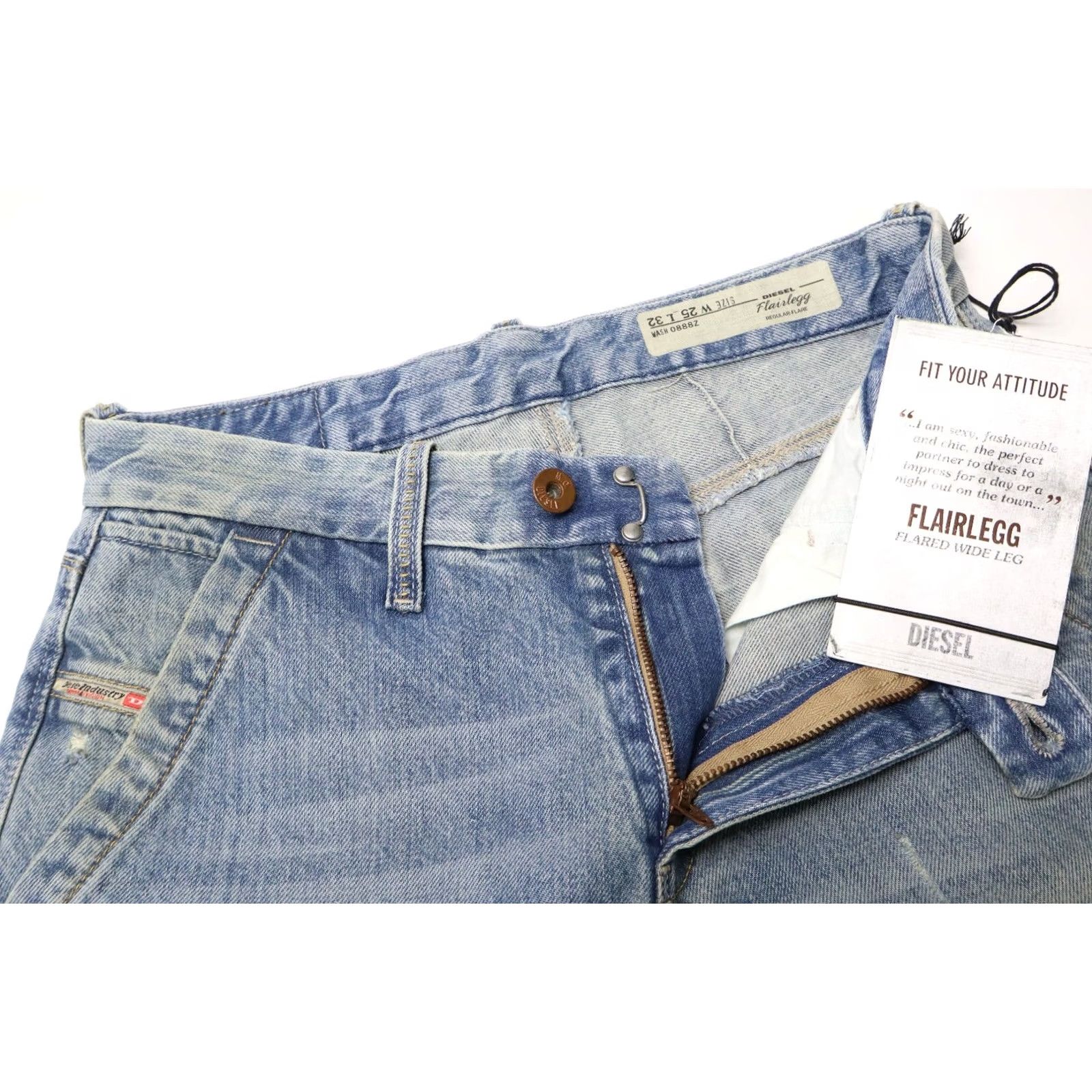 Diesel Diesel Jeans Womens W25/L32 Blue Flaitlegg Regular Flare 0888Z Women Aged Look Size 42" / US 20 - 4 Thumbnail