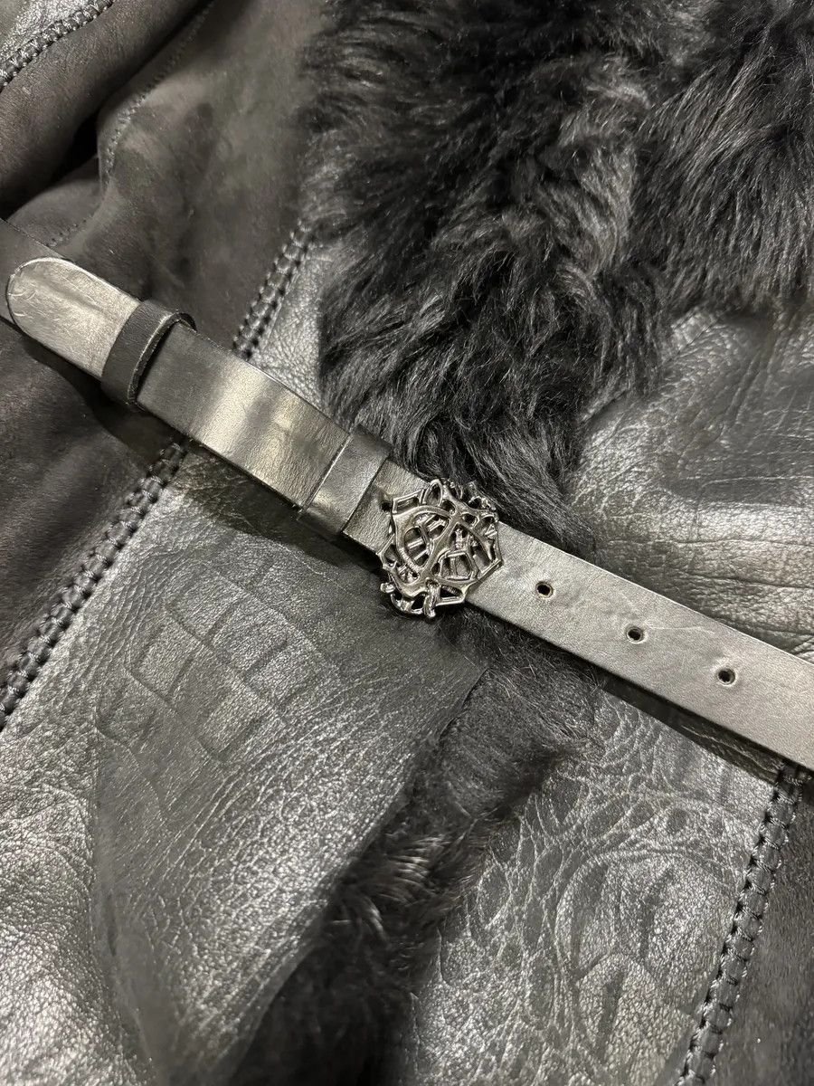 Roberto Cavalli AW2010 Cavalli Black Leather Crocodile Effect Fur Royal Long Jacket Size M / US 6-8 / IT 42-44 - 7 Thumbnail