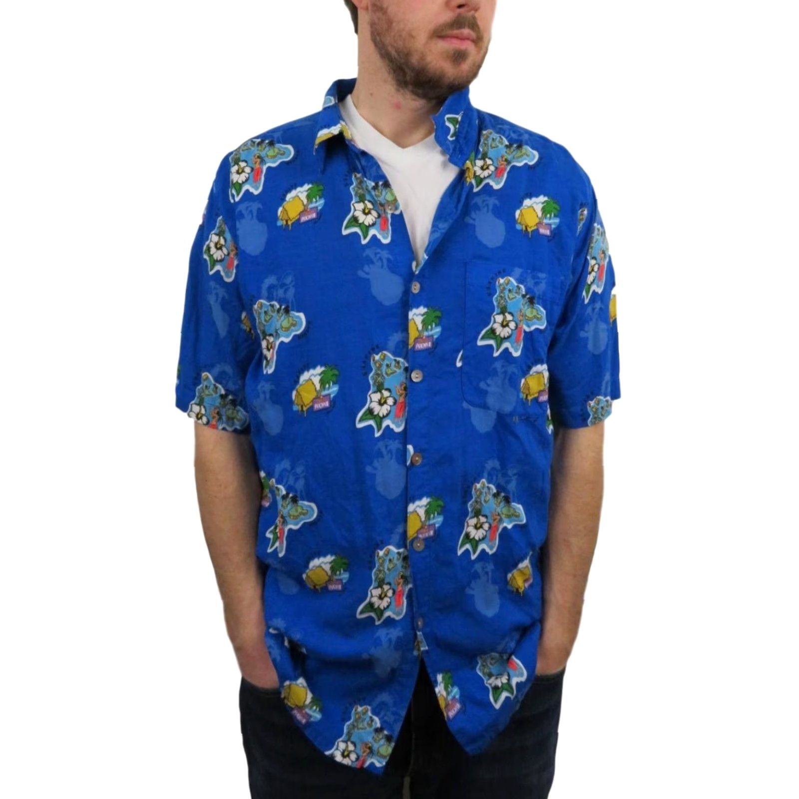 Vintage VINTAGE Tahitian Noni Hawaiian Shirt Mens L Camp Aloha Button Down Rayon Blue 70s 80s Summer Maui Noni Graphic Print Shirt Mens Size US L / EU 52-54 / 3 - 2 Thumbnail