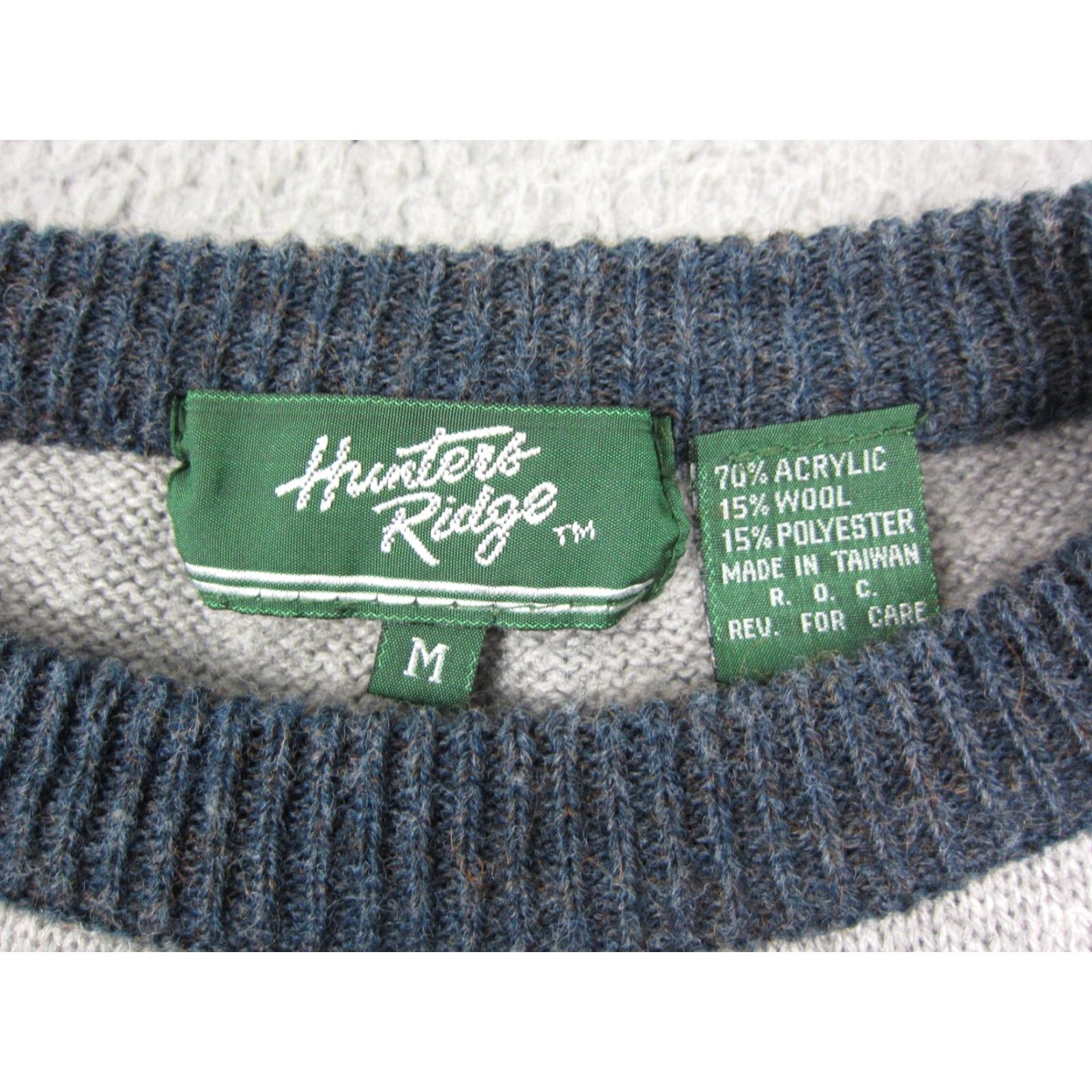 Hunter VINTAGE Hunters Ridge Sweater Womens M Gray Blue Wool Knit Stripe 70s 80s Size M / US 6-8 / IT 42-44 - 4 Thumbnail