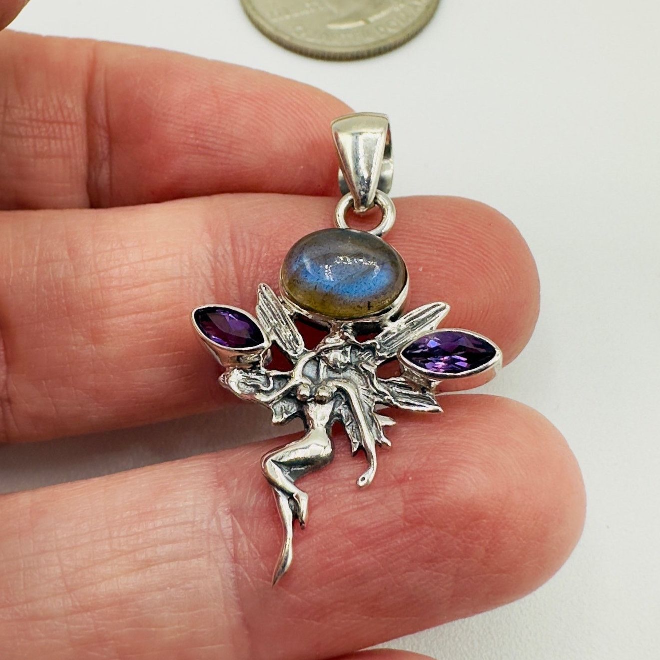 The Unbranded Brand Fairy Labradorite & Amethyst 925 Sterling Silver Pendant Size ONE SIZE - 1 Thumbnail