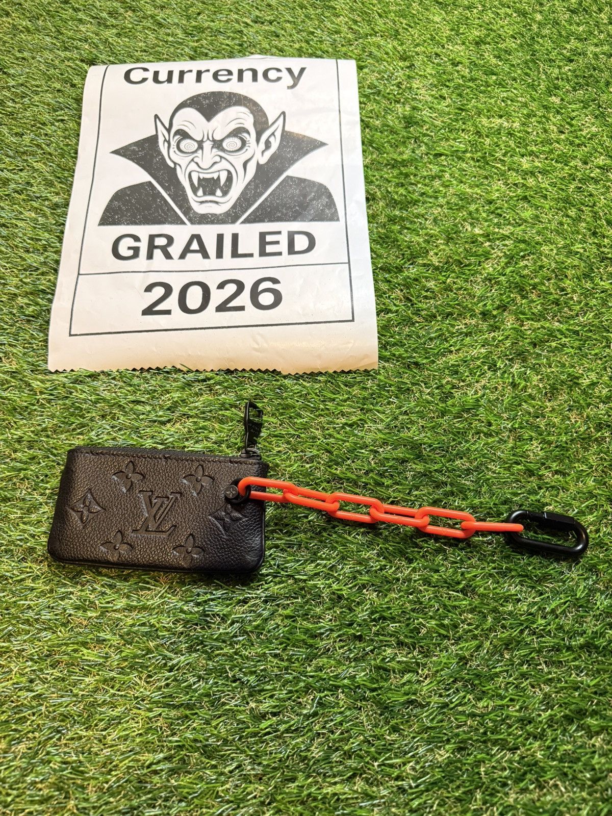 Louis Vuitton GRAIL🦄📜LV X Virgil Black Leather Orange Chain Coin/Key Pouch Size ONE SIZE - 4 Thumbnail