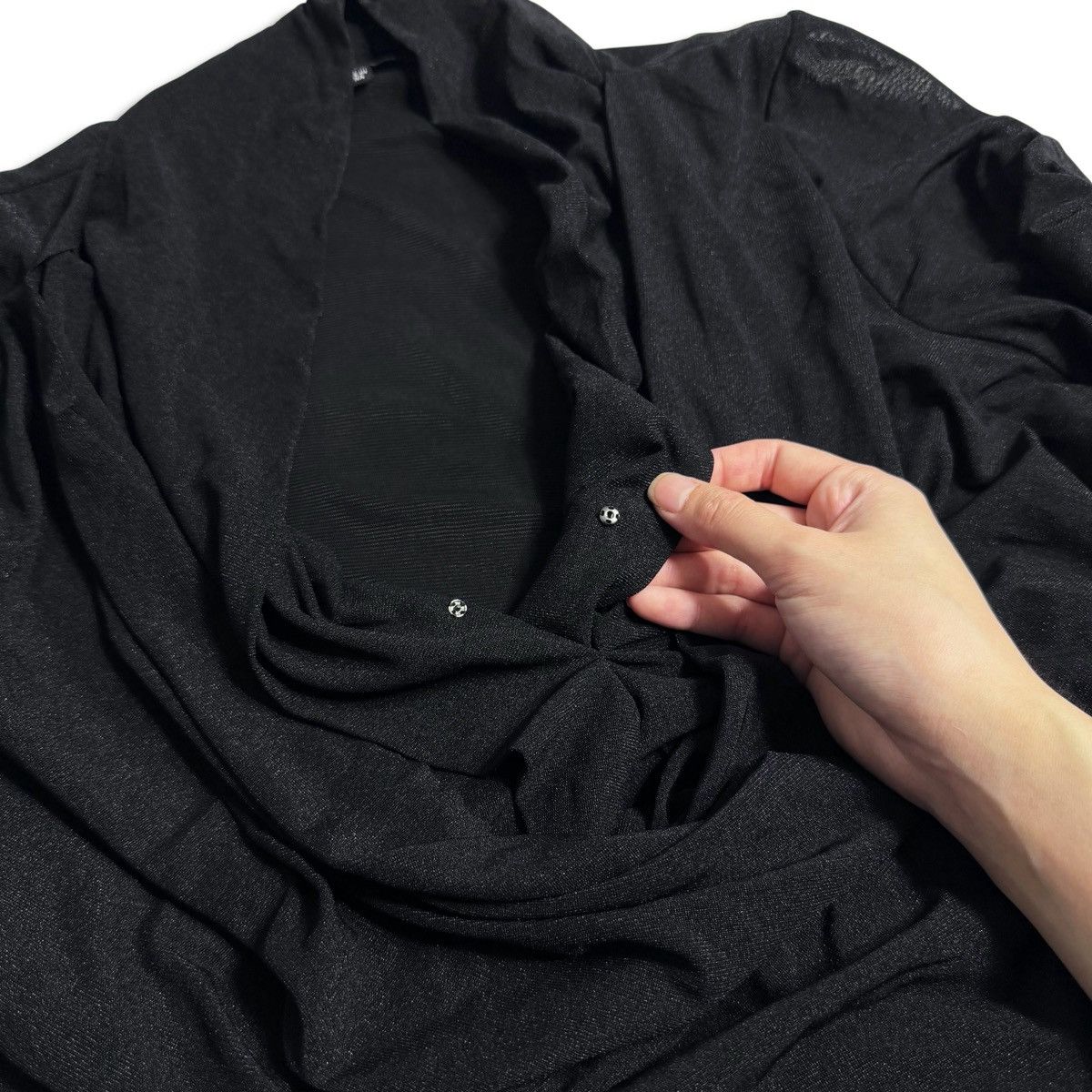Other Vintage Juliette Black Draped Cowl Neck Blouse w/ Waist Tie Size M / US 6-8 / IT 42-44 - 3 Thumbnail